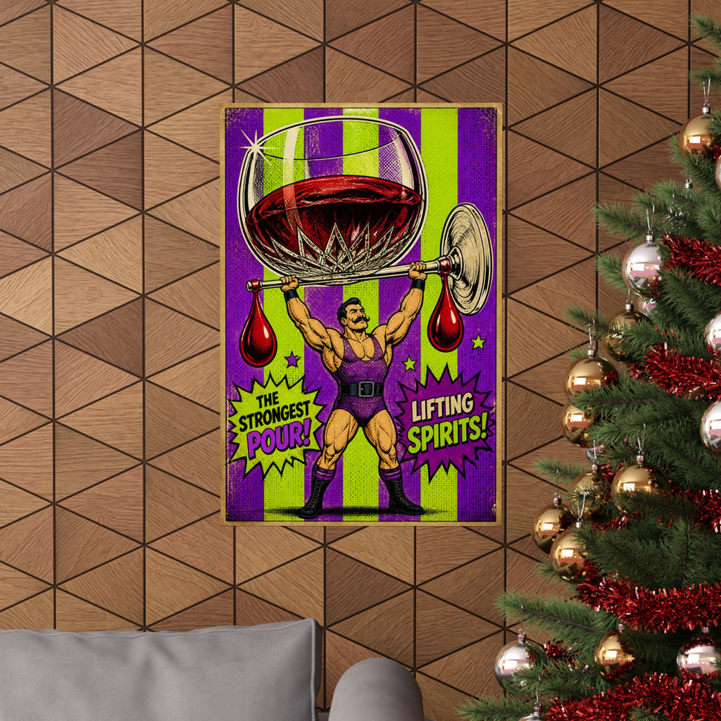 Wine Glass Strongman Wall Art Poster 24×36 Pop Art Restaurant Decor Maximalist Print