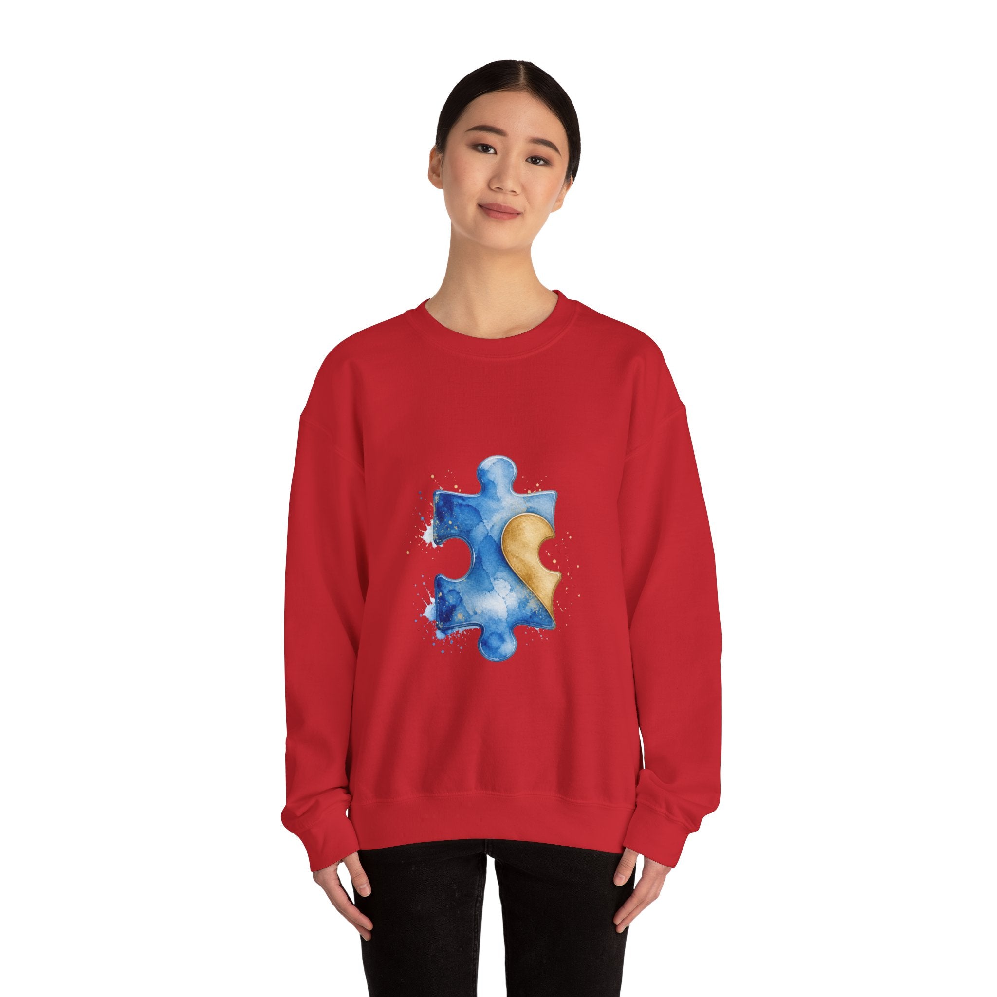Matching Couple Sweatshirt - Puzzle Pieces Matching Couple Crewneck Sweatshirt Watercolor Art His Hers Engagement Gift - Design A