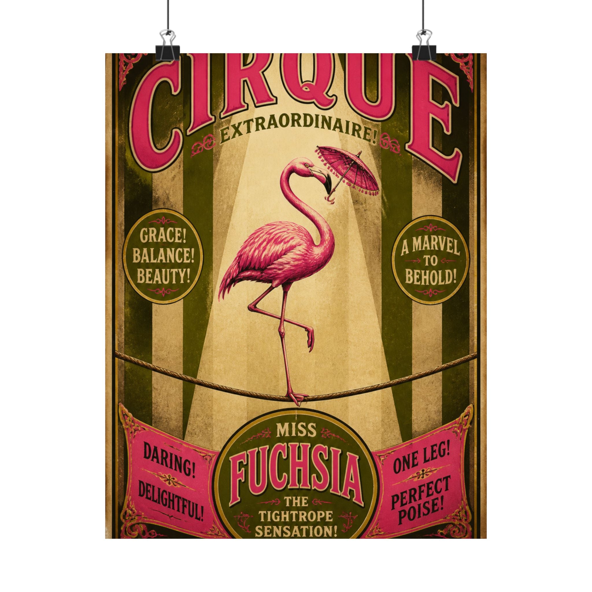 Flamingo Tightrope Wall Art Poster 18×24 Vintage Circus Kitchen Decor Maximalist Print