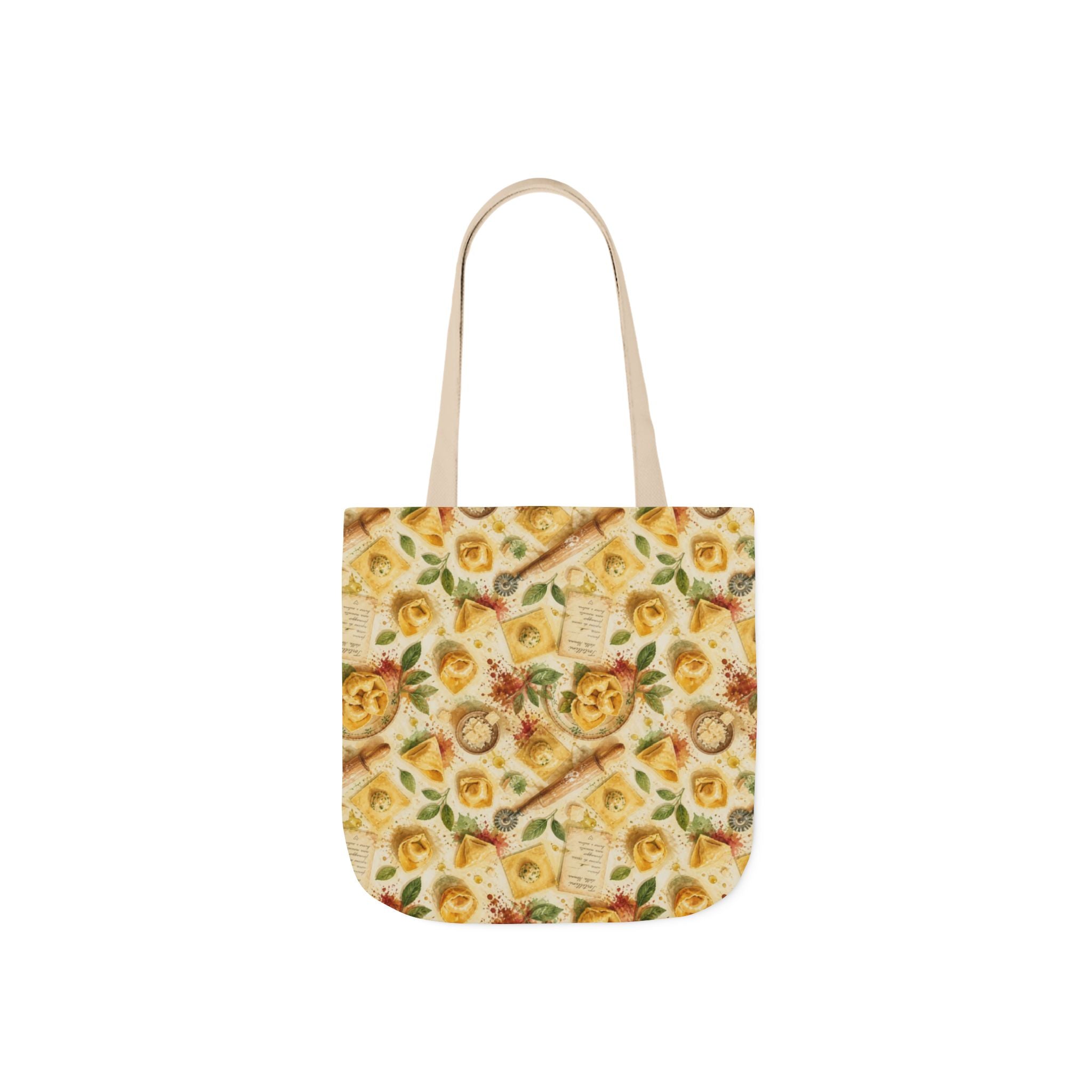 Tortellini with Sage Canvas Tote Bag Mediterranean Kitchen Watercolor Splash Design Italian Cottagecore Gift