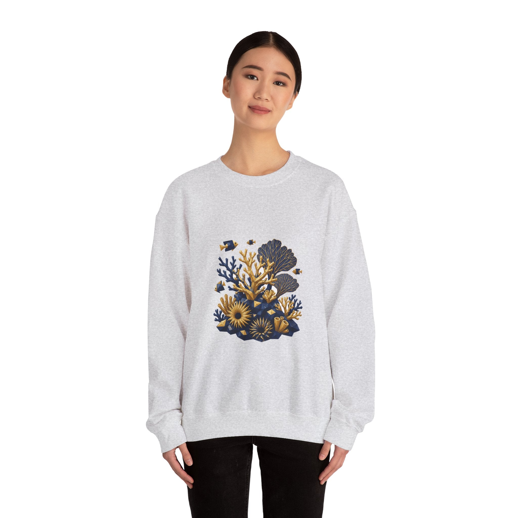 Matching Couple Sweatshirt - Coral Reef & Deep Sea Matching Couple Premium Fleece Sweatshirt Geometric Art His Hers Love Gift - Design A