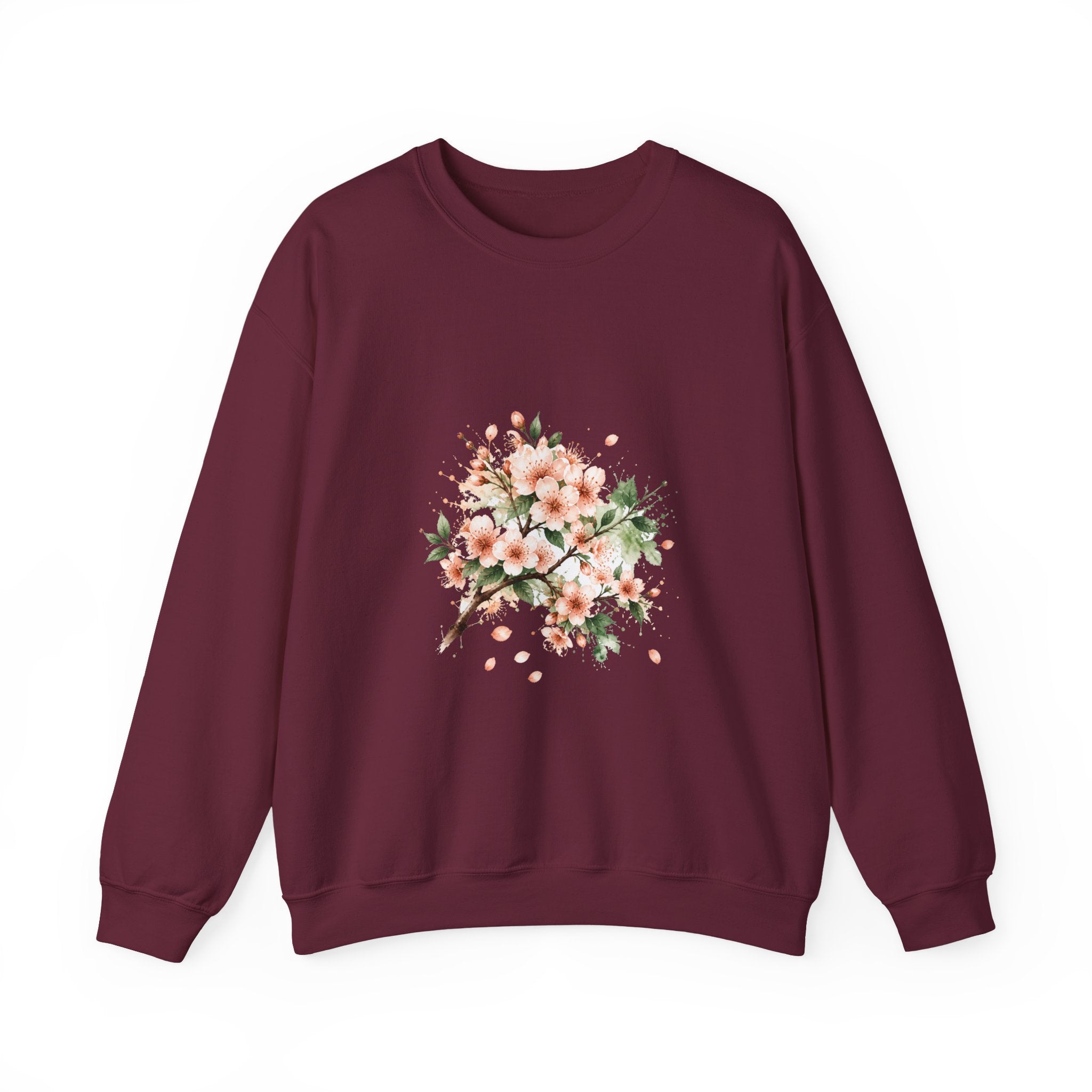 Matching Couple Sweatshirt - Cherry Blossom & Maple Leaf Matching Couple Comfort Colors Crew Watercolor Art His Hers Birthday Gift - Design A