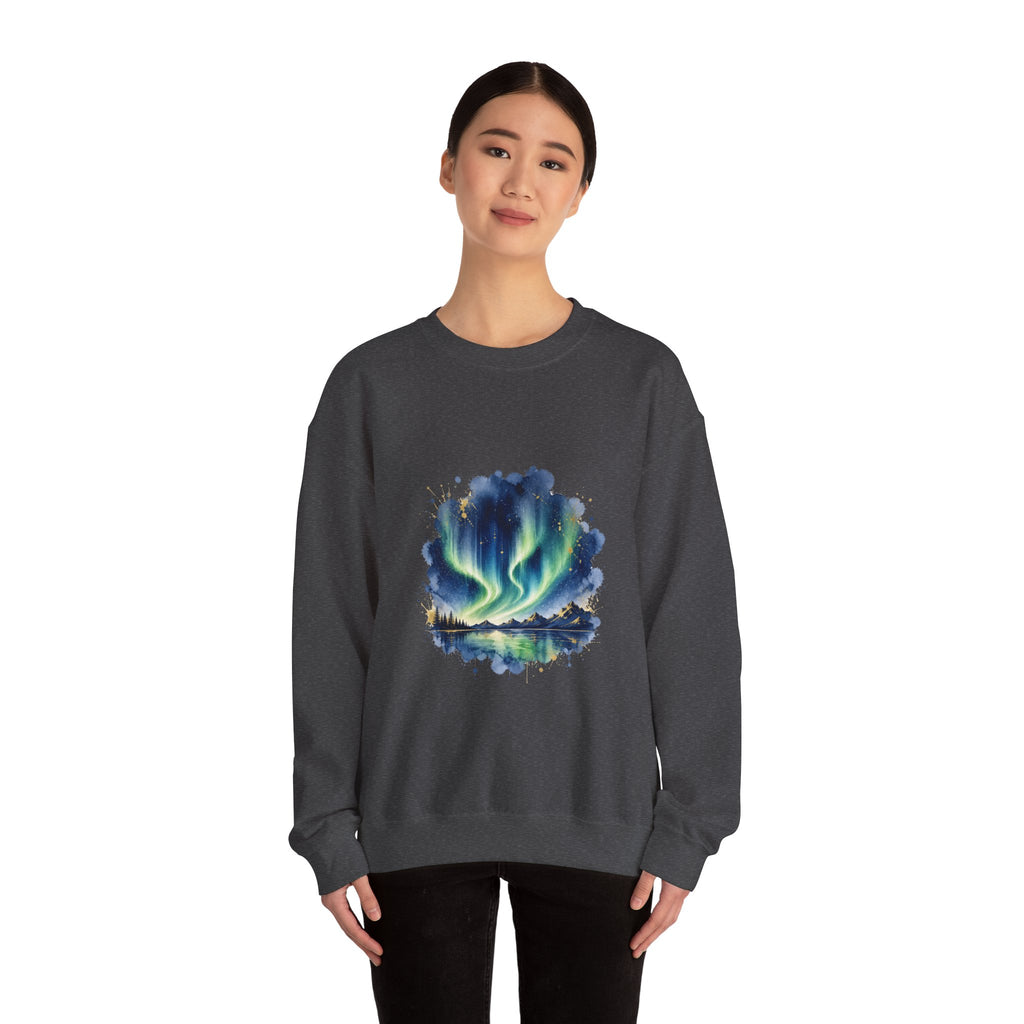 Matching Couple Sweatshirt - Aurora & Southern Cross Matching Couple Crewneck Sweatshirt Watercolor Art His Hers Engagement Gift - Design A