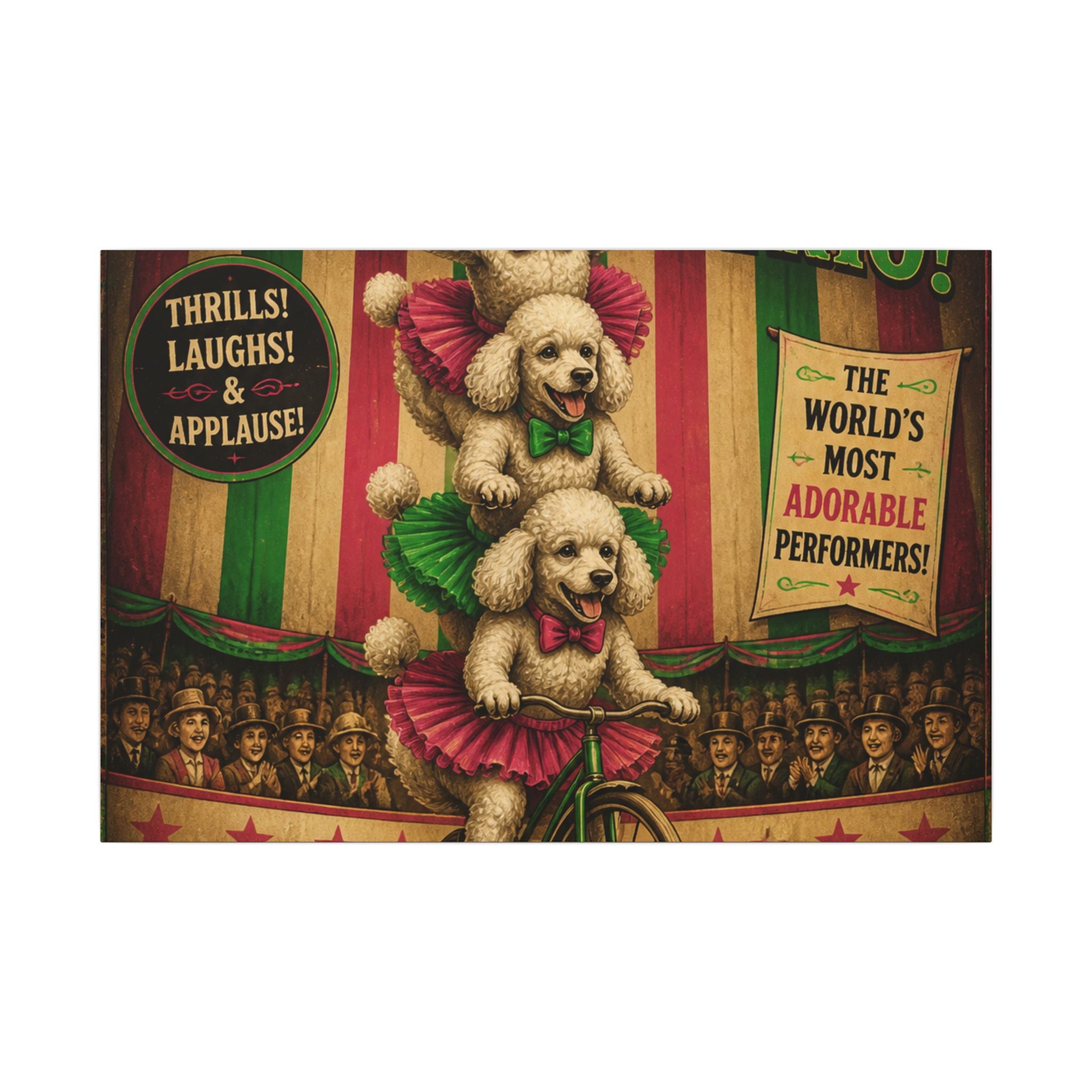 Poodle Stack Bicycle Wall Art Canvas 16×20 Vintage Circus Kitchen Decor Maximalist Print