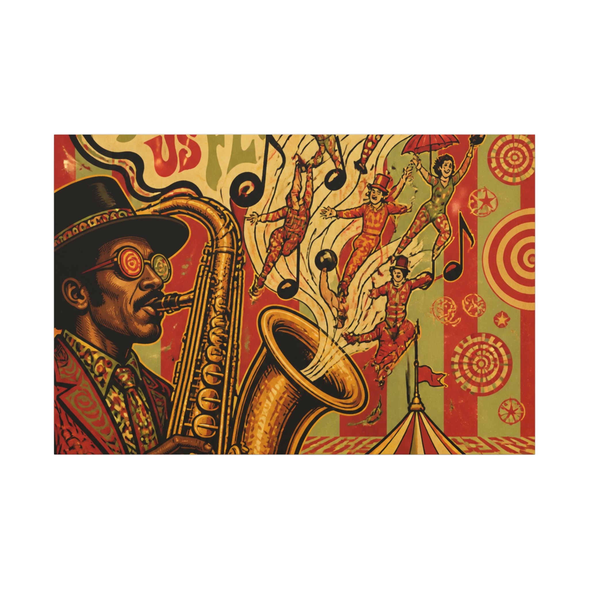 Saxophone Music Circus Wall Art Canvas 24×36 Psychedelic Dining Room Decor Maximalist Print