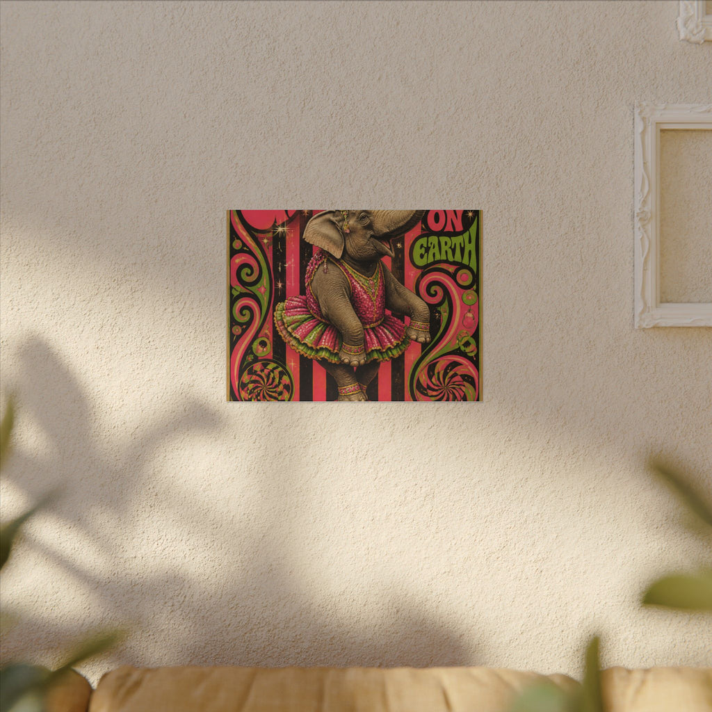 Elephant on Ball Wall Art Canvas 24×36 Psychedelic Dining Room Decor Maximalist Print