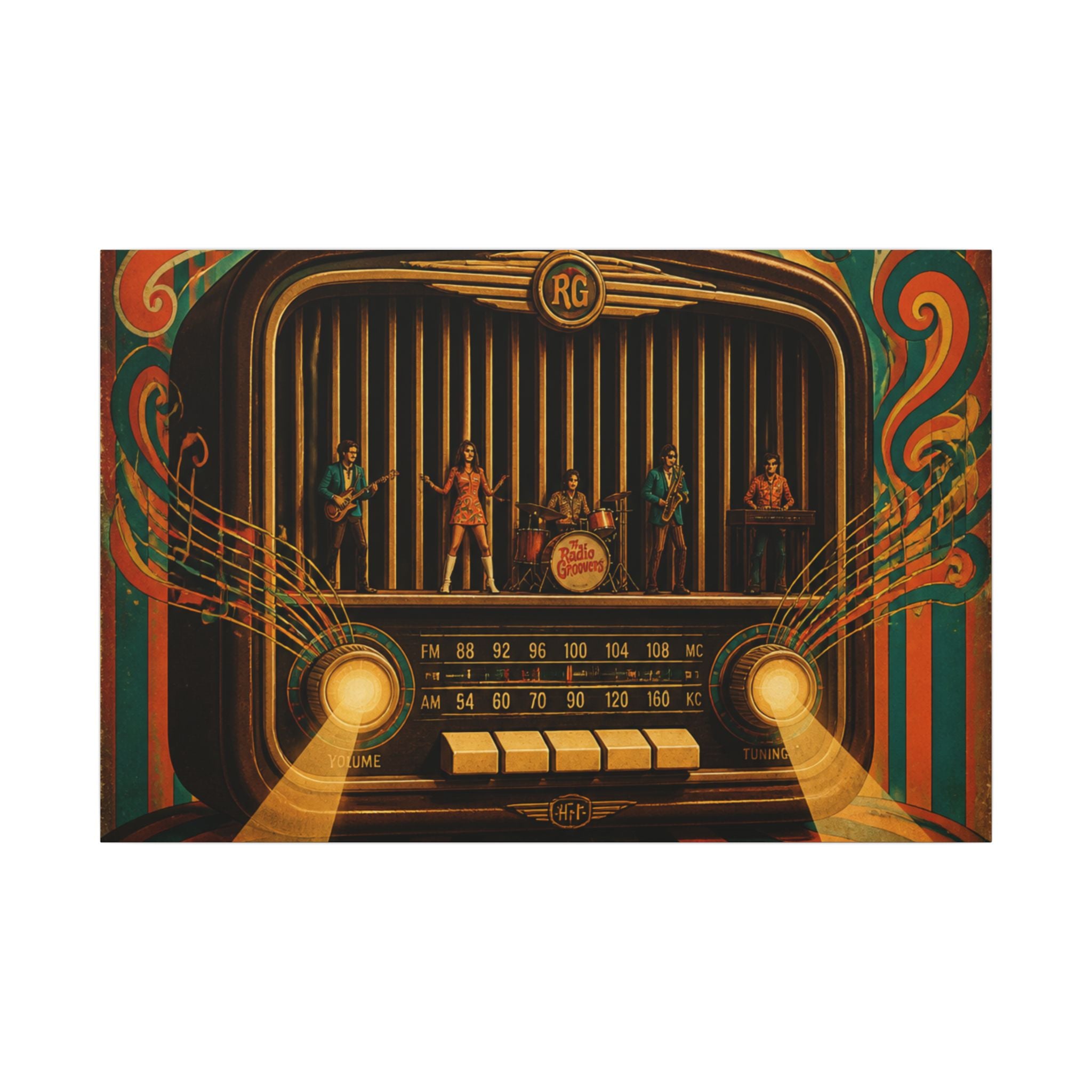 Vintage Radio Stage Wall Art Canvas 24×36 Psychedelic Dining Room Decor Maximalist Print