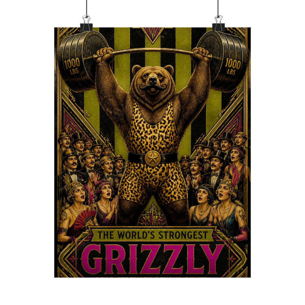 Strongman Bear Wall Art Poster 24×36 Art Deco Bar Area Decor Maximalist Print