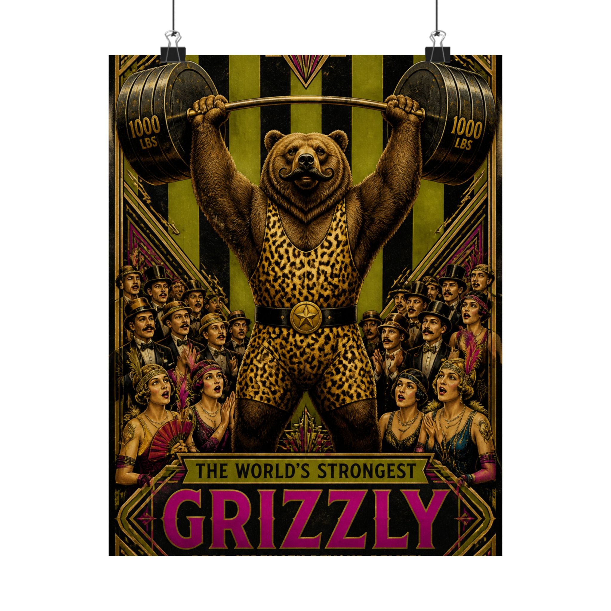 Strongman Bear Wall Art Poster 24×36 Art Deco Bar Area Decor Maximalist Print
