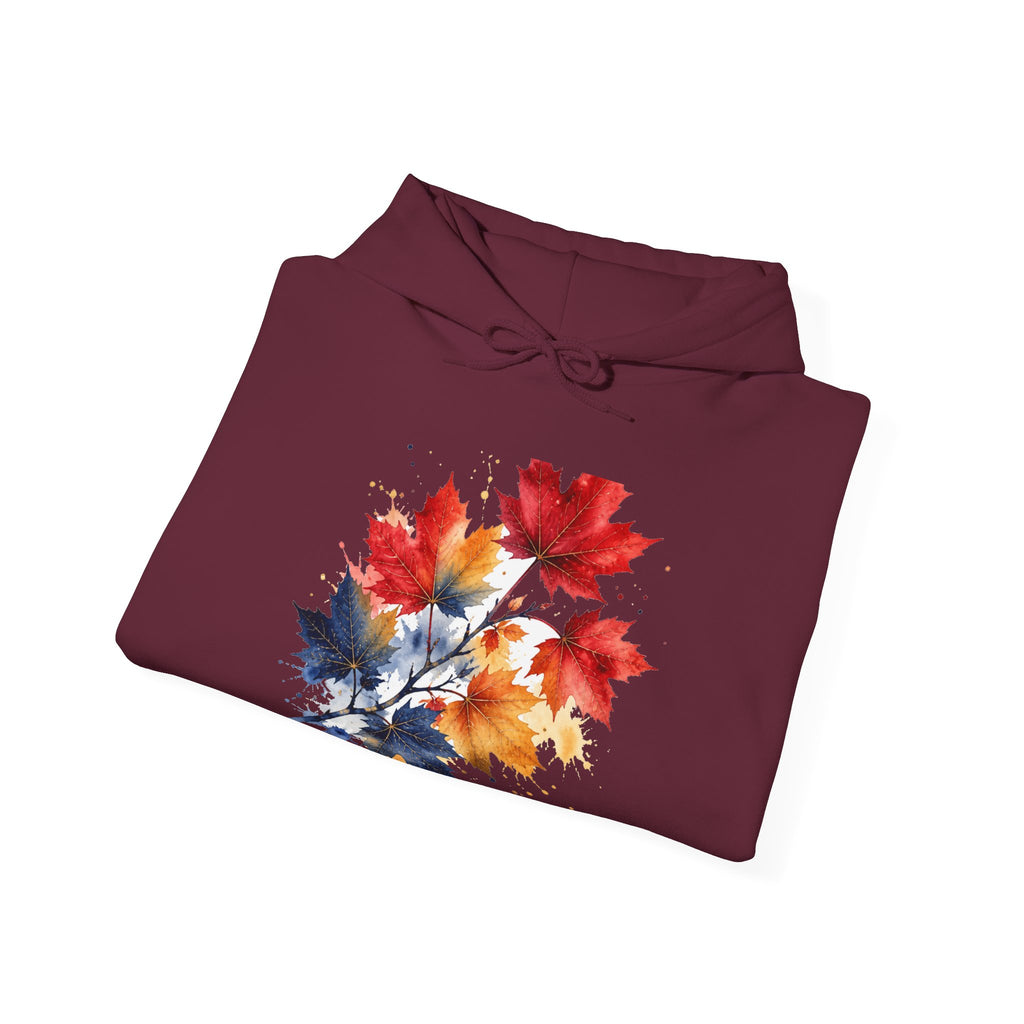 Matching Couple Sweatshirt - Cherry Blossom & Maple Leaf Matching Couple Hooded Sweatshirt Watercolor Art His Hers Engagement Gift - Design B