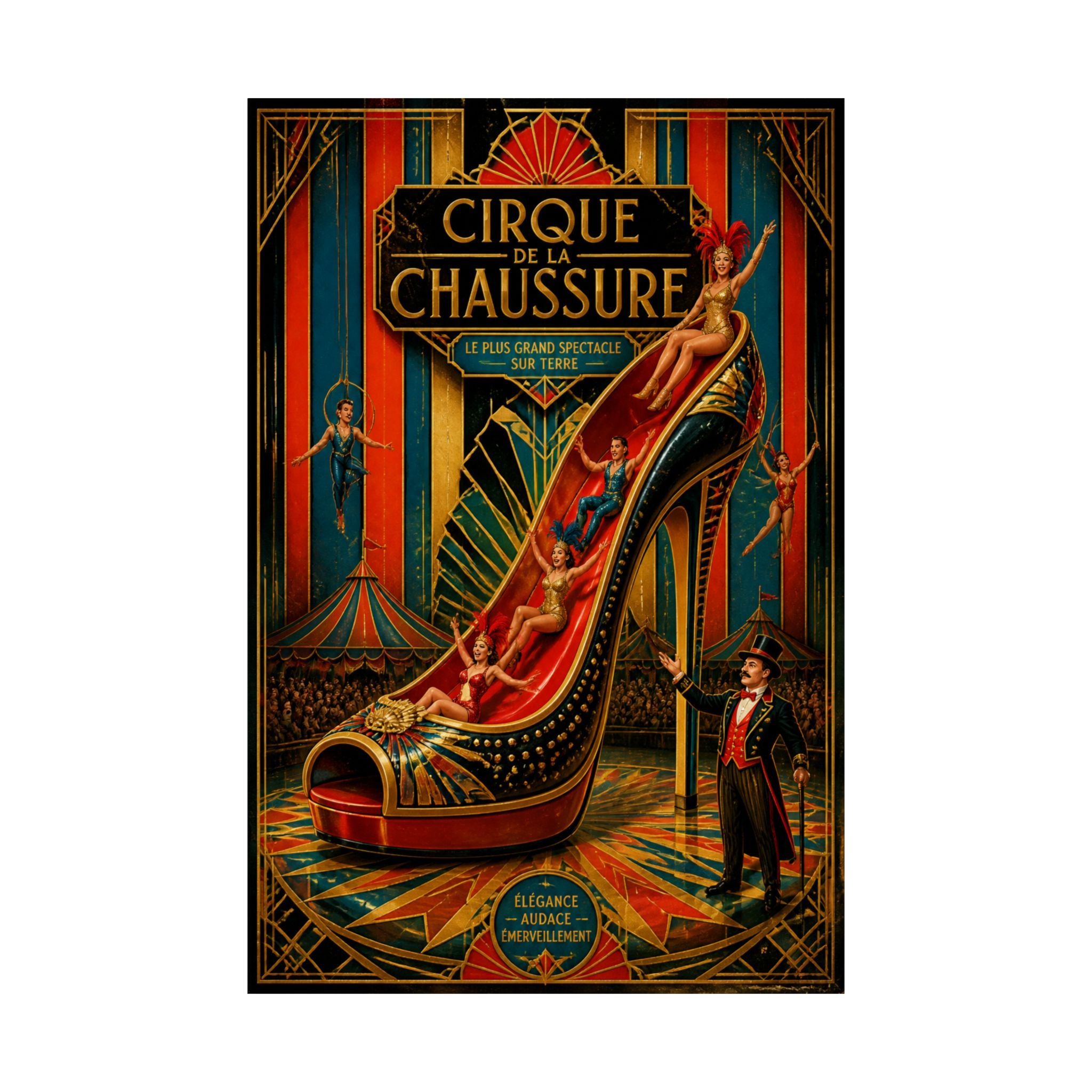 High Heel Slide Wall Art Poster 18×24 Art Deco Entryway Decor Maximalist Print