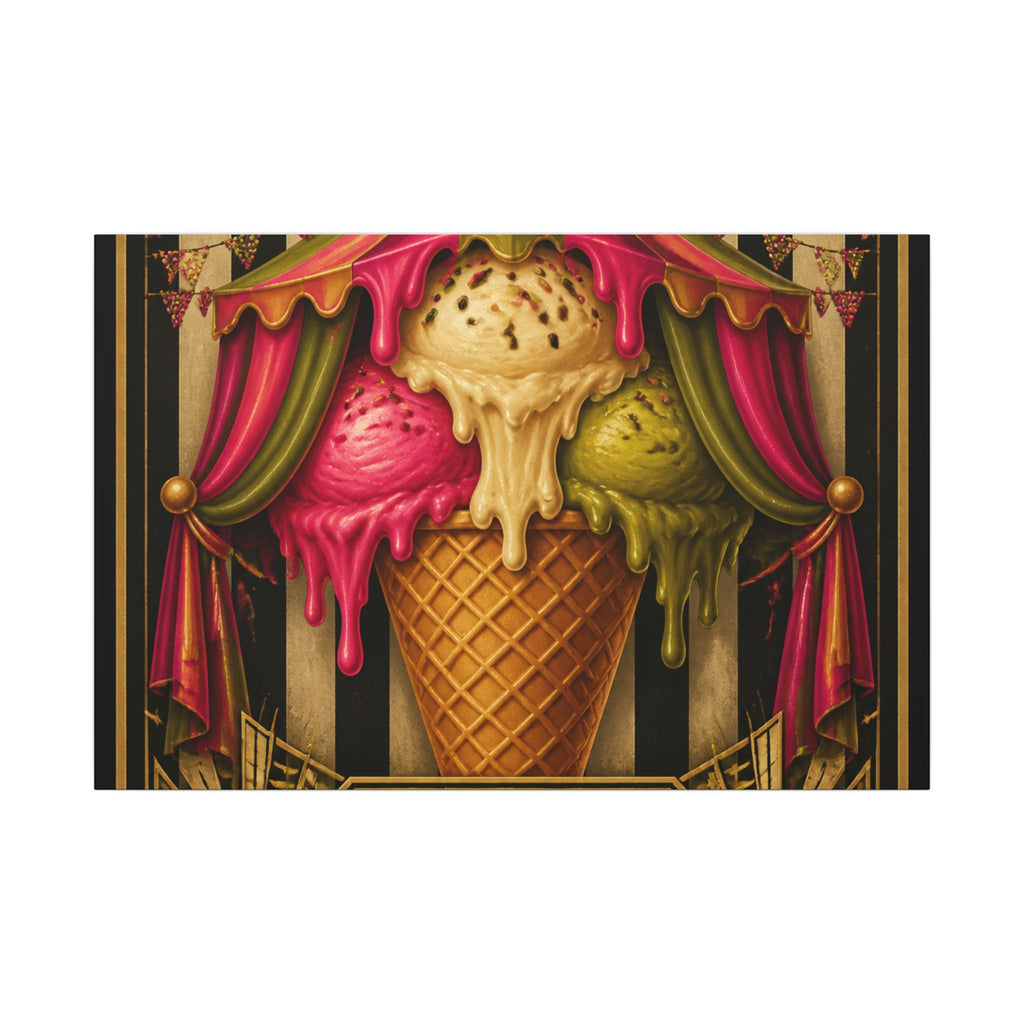 Ice Cream Cone Circus Tent Wall Art Canvas 24×36 Art Deco Bar Area Decor Maximalist Print