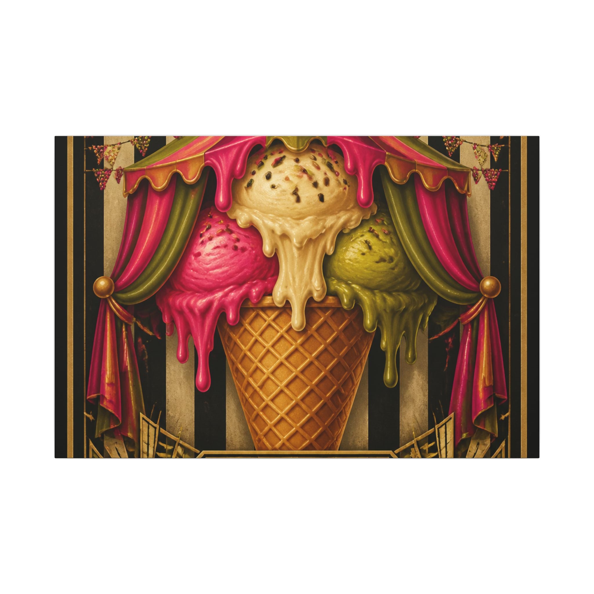 Ice Cream Cone Circus Tent Wall Art Canvas 24×36 Art Deco Bar Area Decor Maximalist Print