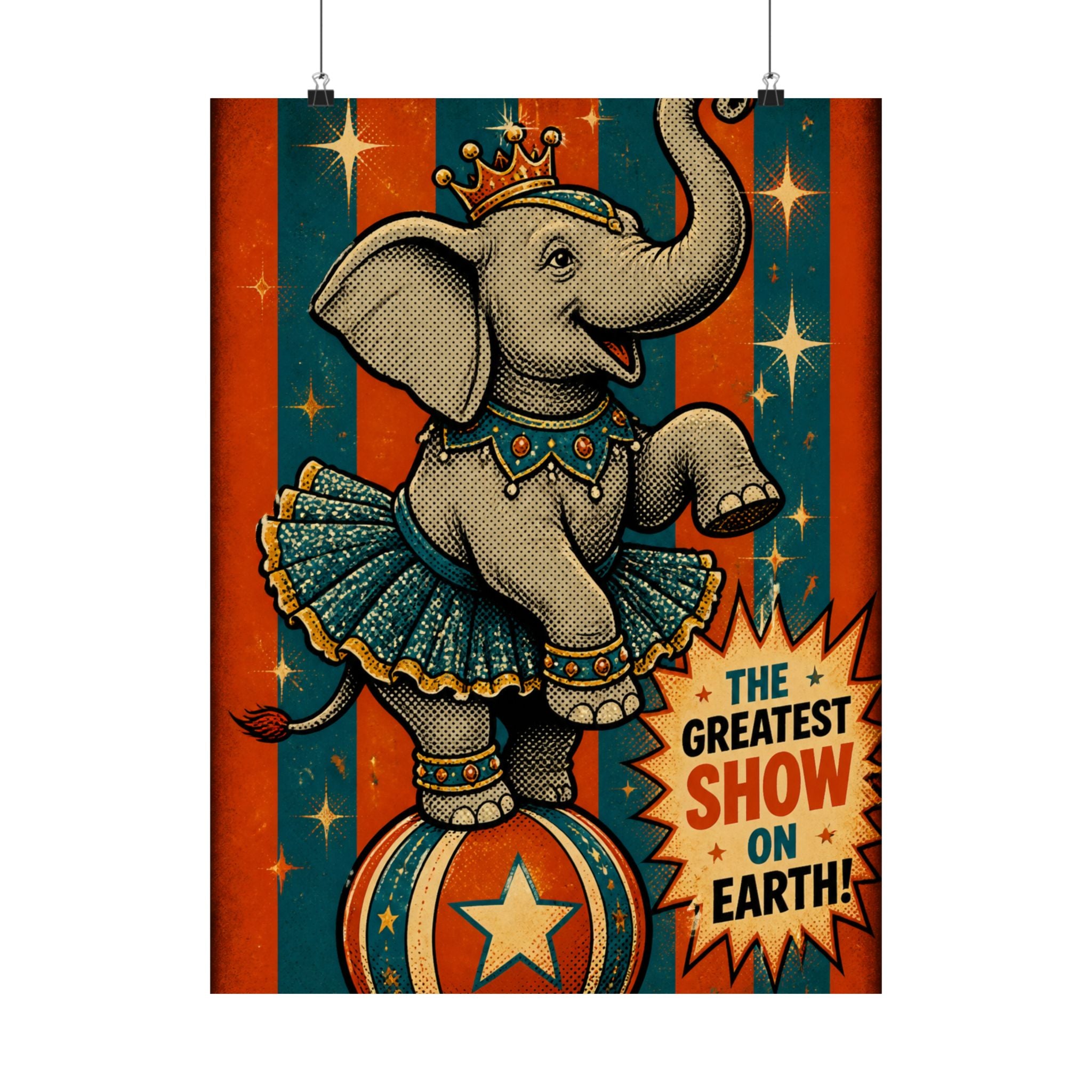 Elephant on Ball Wall Art Poster 18×24 Pop Art Living Room Decor Maximalist Print