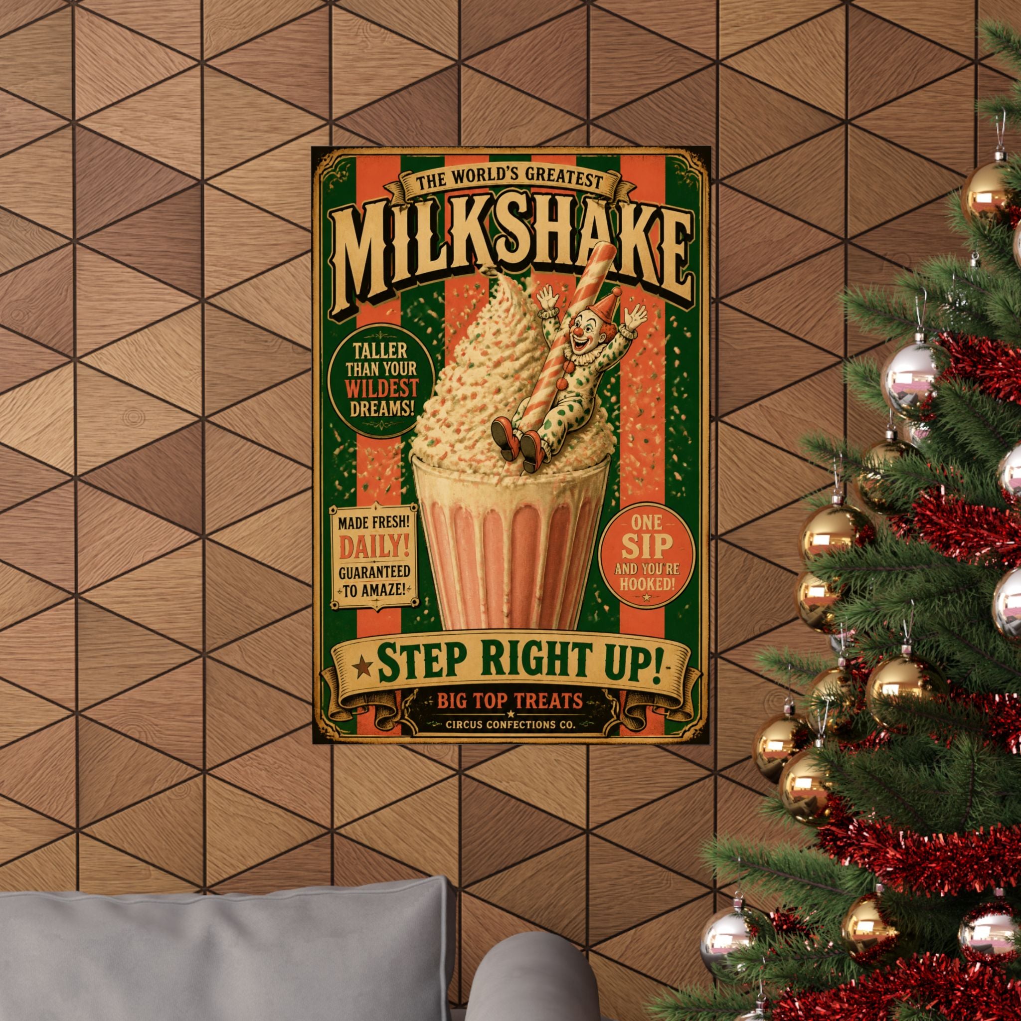 Milkshake Slide Clown Wall Art Poster 18×24 Vintage Circus Kitchen Decor Maximalist Print