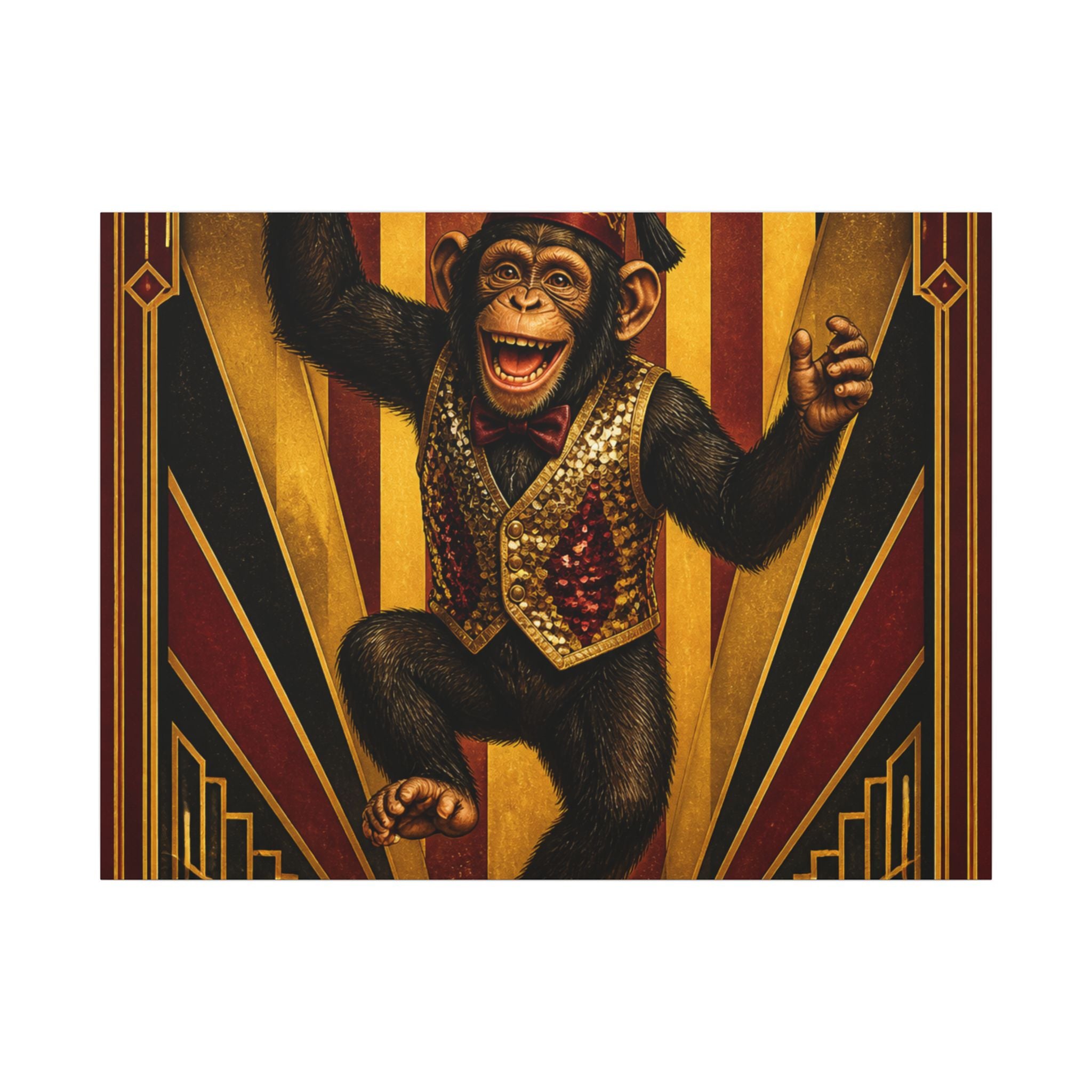 Dancing Monkey Wall Art Canvas 24×36 Art Deco Bar Area Decor Maximalist Print