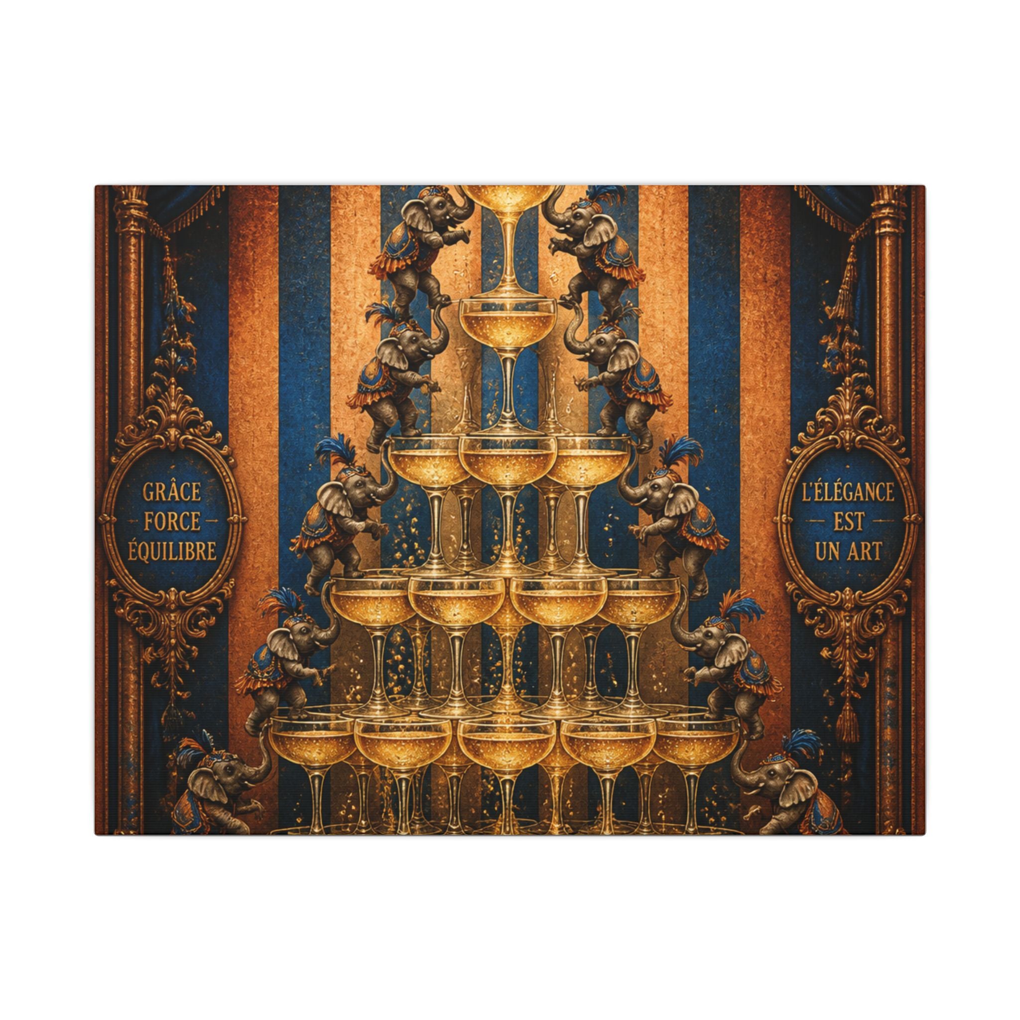 Champagne Tower Elephants Wall Art Canvas 24×36 Baroque Studio Decor Maximalist Print