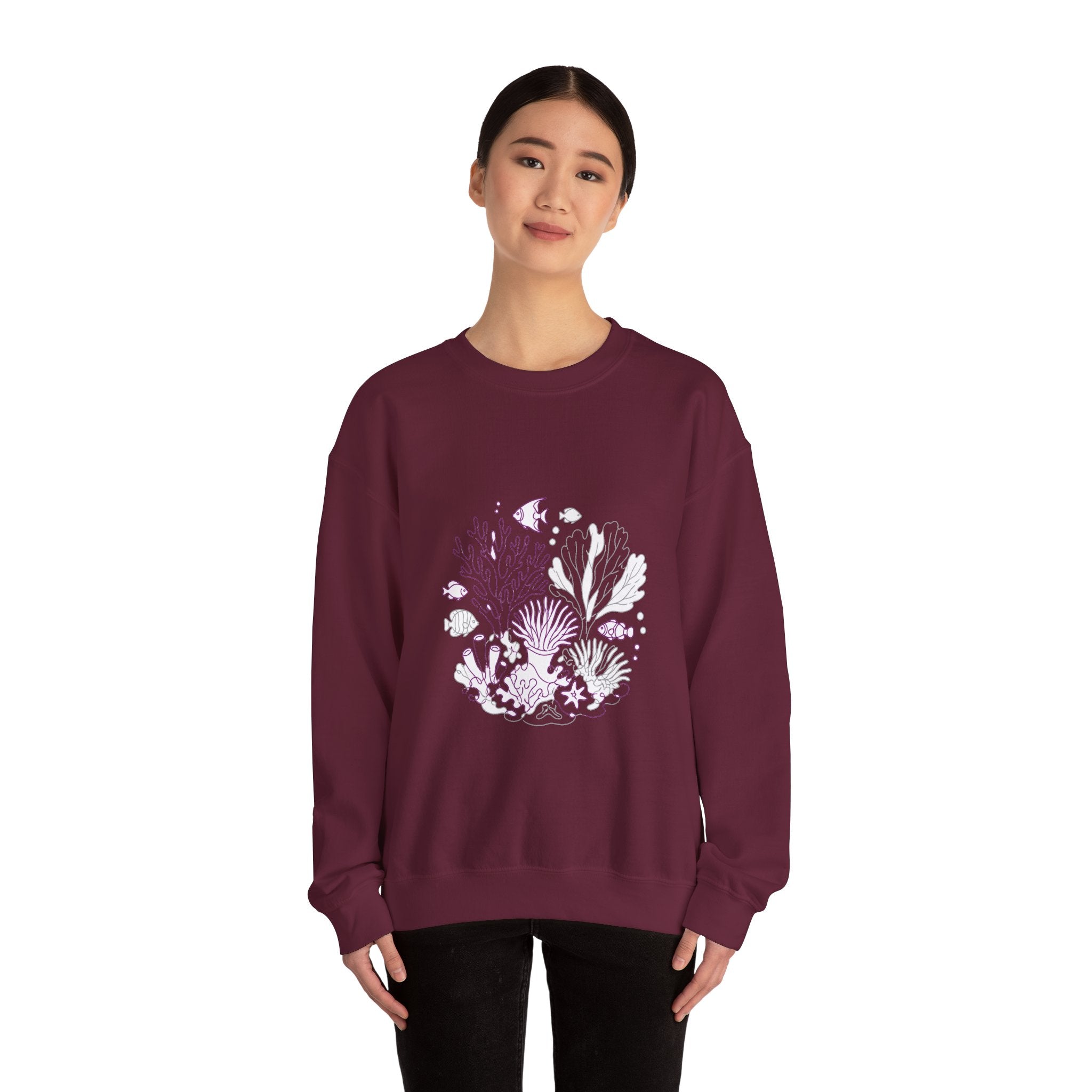 Matching Couple Sweatshirt - Coral Reef & Deep Sea Matching Couple Premium Fleece Sweatshirt Minimalist Art His Hers Christmas Gift - Design A