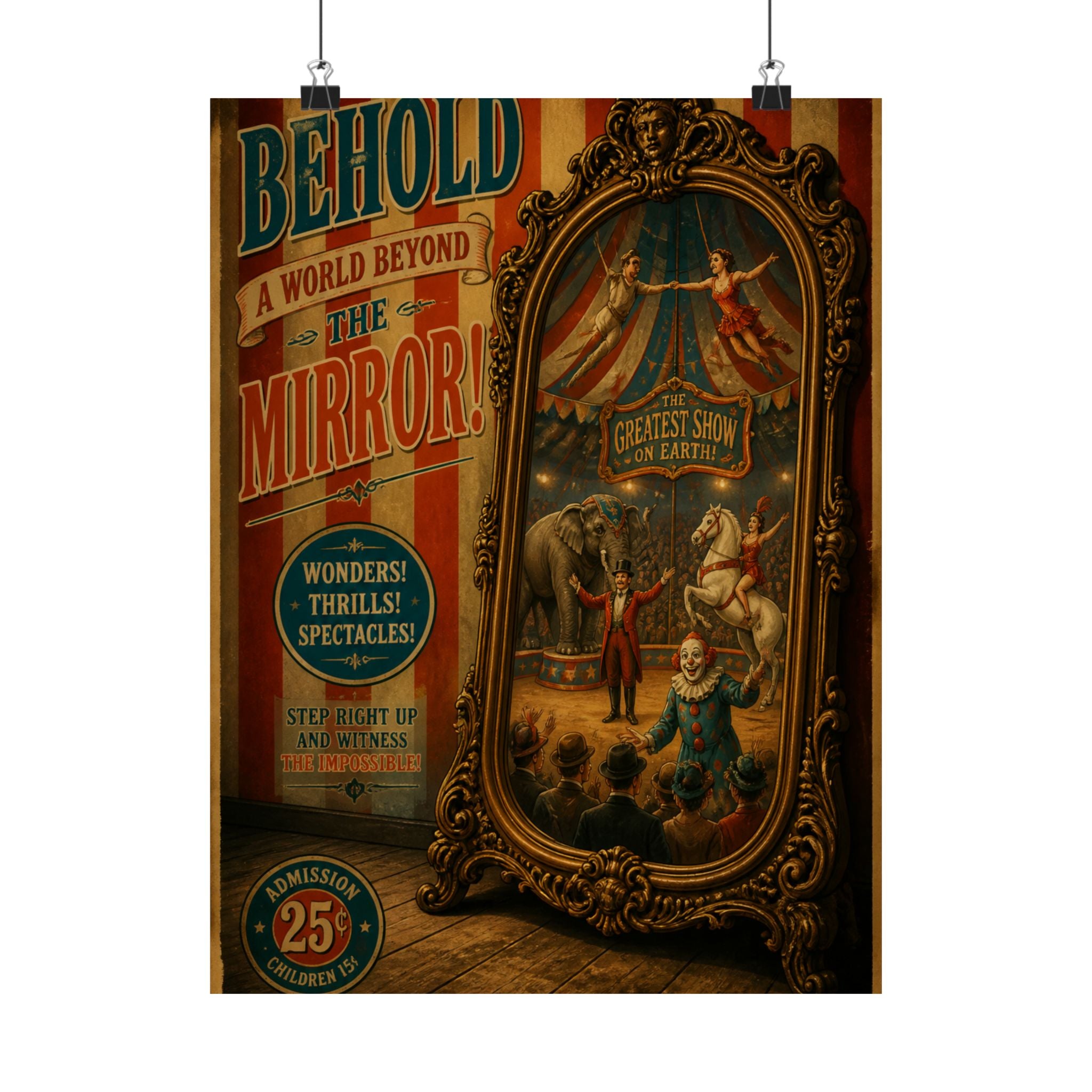 Vintage Mirror Circus Wall Art Poster 18×24 Vintage Circus Kitchen Decor Maximalist Print