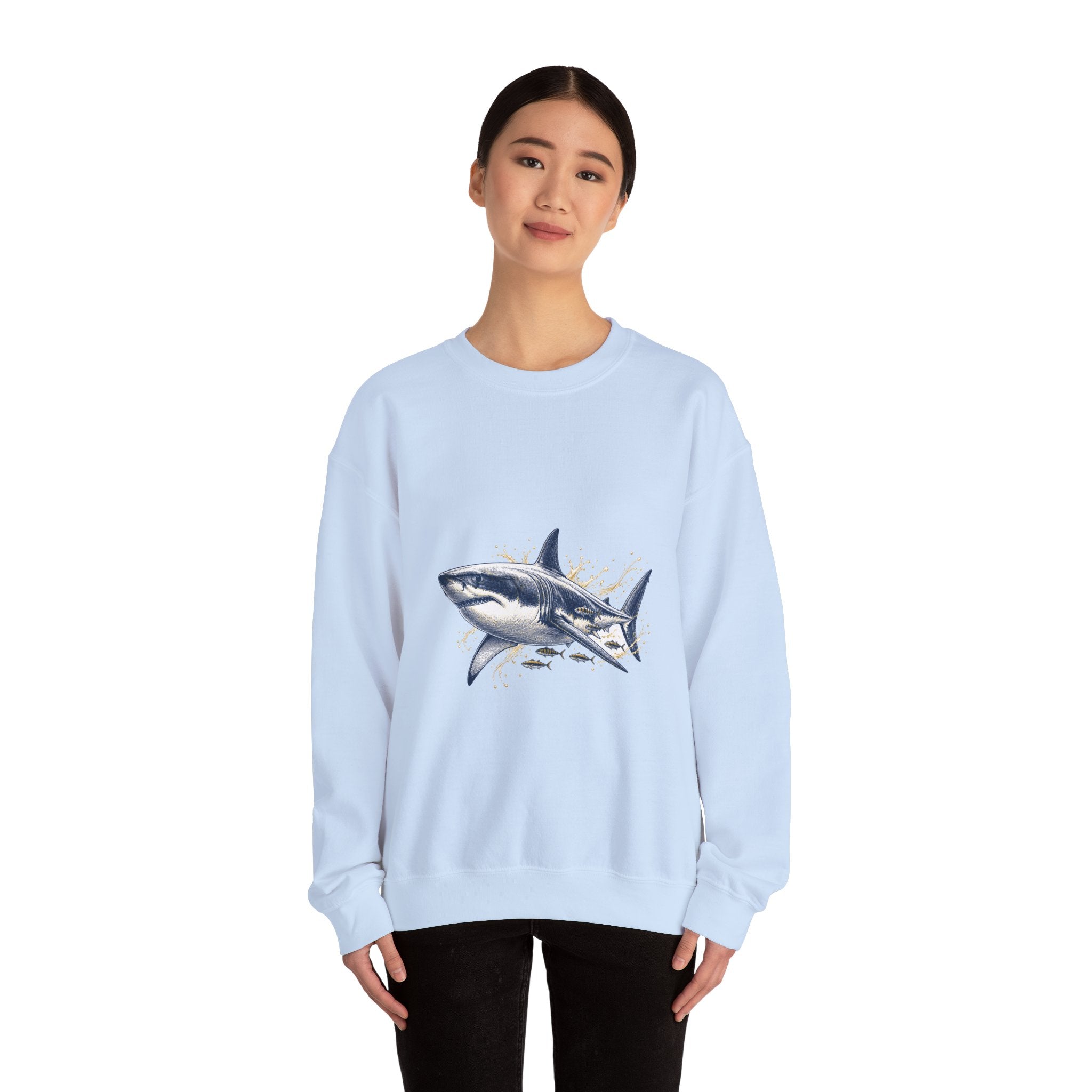 Matching Couple Sweatshirt - Shark & Dolphin Matching Couple Comfort Colors Crew Hand-Drawn Art His Hers Anniversary Gift - Design A