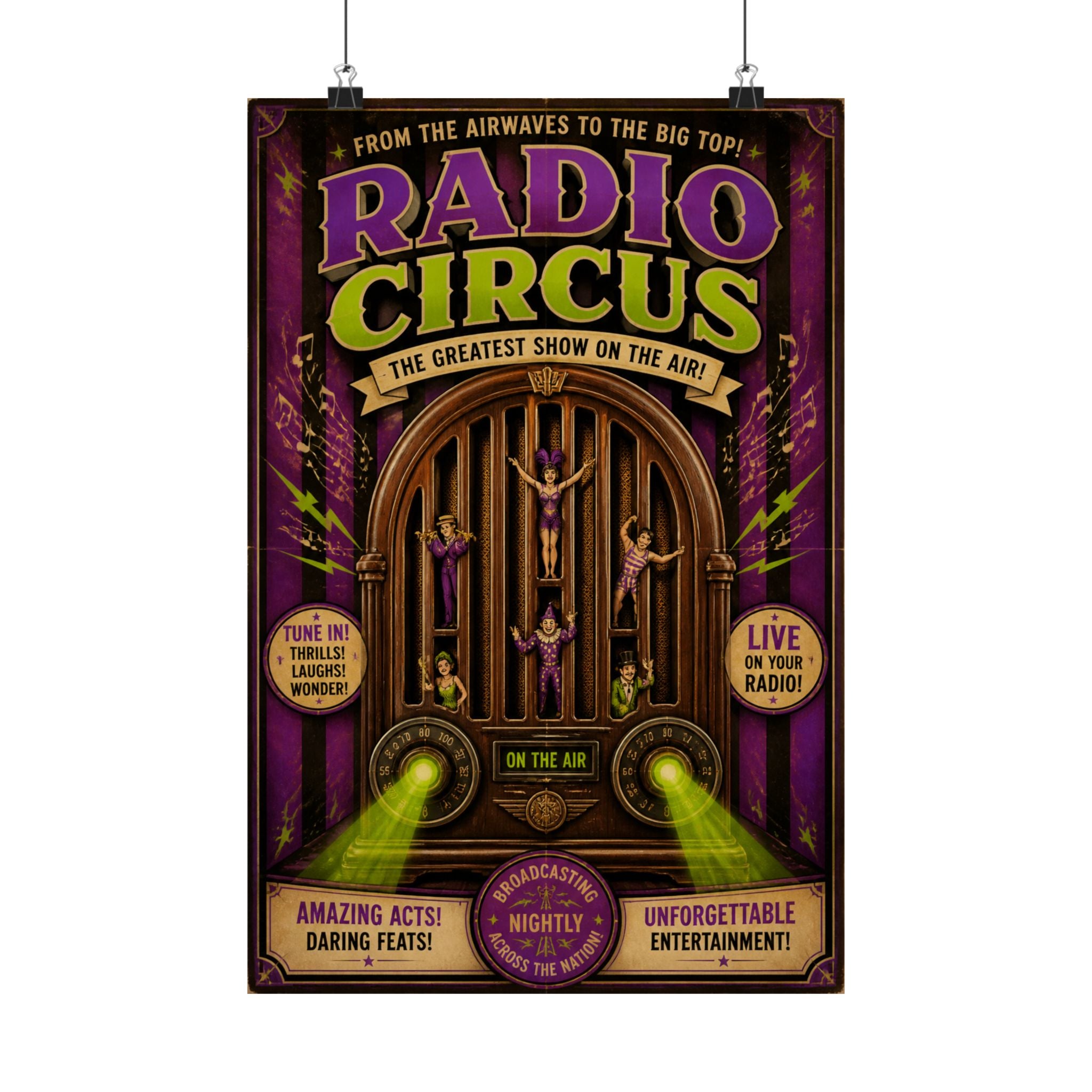 Vintage Radio Stage Wall Art Poster 24×36 Vintage Circus Bedroom Decor Maximalist Print