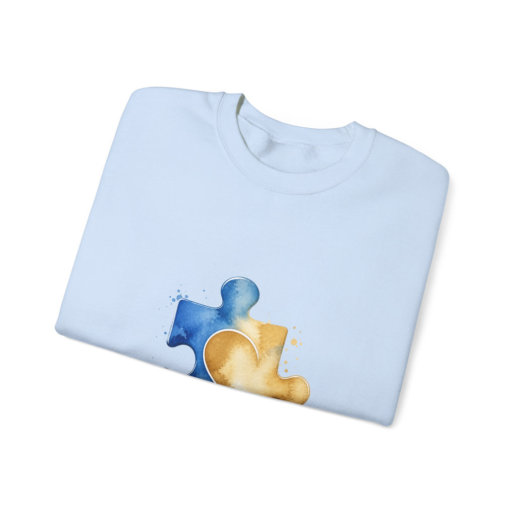 Matching Couple Sweatshirt - Puzzle Pieces Matching Couple Crewneck Sweatshirt Watercolor Art His Hers Engagement Gift - Design B
