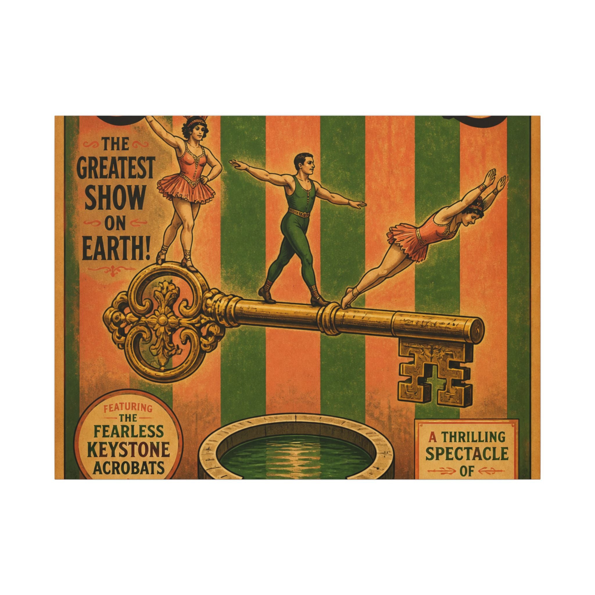 Giant Key Performance Wall Art Canvas 16×20 Vintage Circus Kitchen Decor Maximalist Print