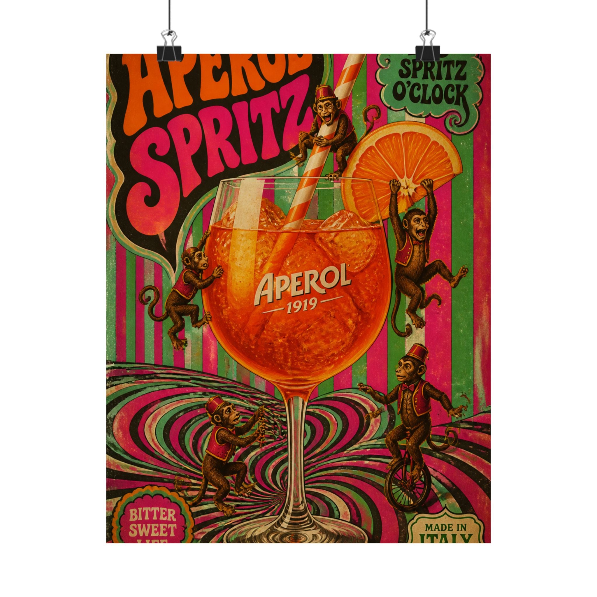 Aperol Spritz Monkeys Wall Art Poster 24×36 Psychedelic Dining Room Decor Maximalist Print