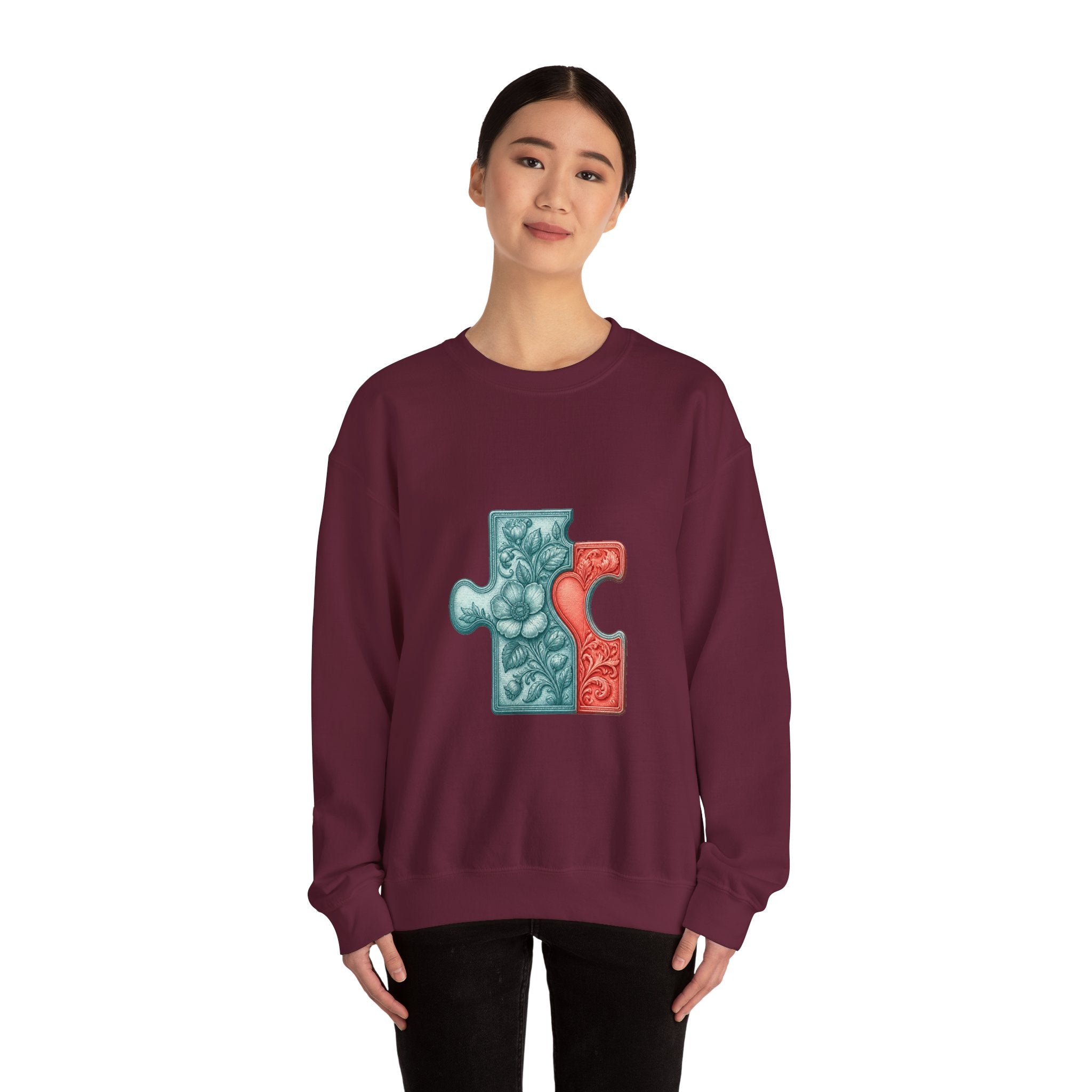 Matching Couple Sweatshirt - Puzzle Pieces Matching Couple Crewneck Sweatshirt Vintage Art His Hers Wedding Gift - Design A