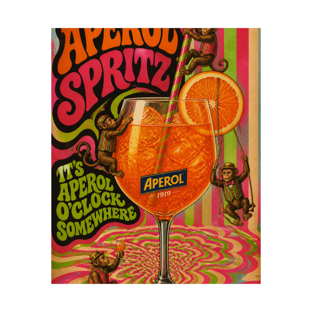 Aperol Spritz Monkeys Wall Art Poster 18×24 Psychedelic Cafe Decor Maximalist Print