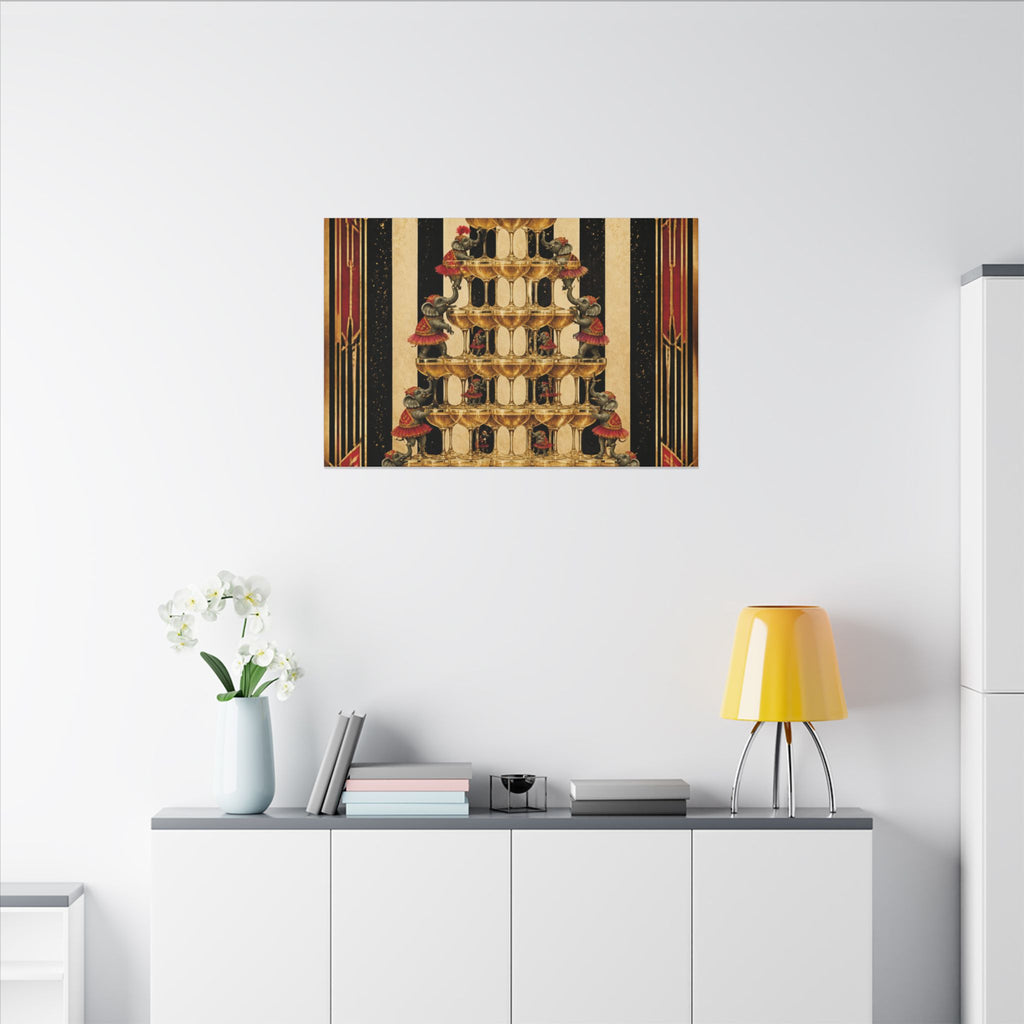 Champagne Tower Elephants Wall Art Canvas 24×36 Art Deco Bar Area Decor Maximalist Print
