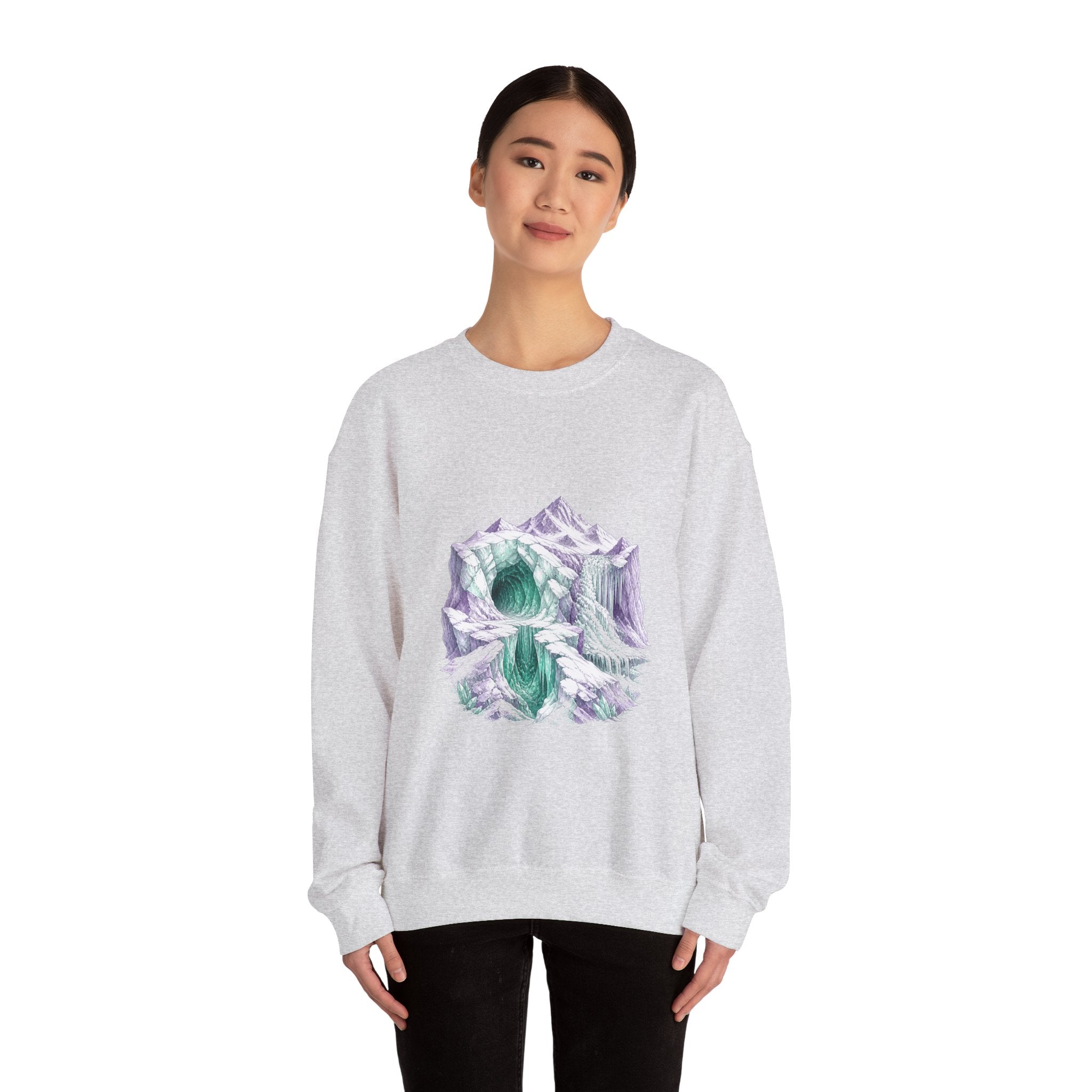 Matching Couple Sweatshirt - Volcano & Glacier Matching Couple Premium Fleece Sweatshirt Hand-Drawn Art His Hers Anniversary Gift - Design B