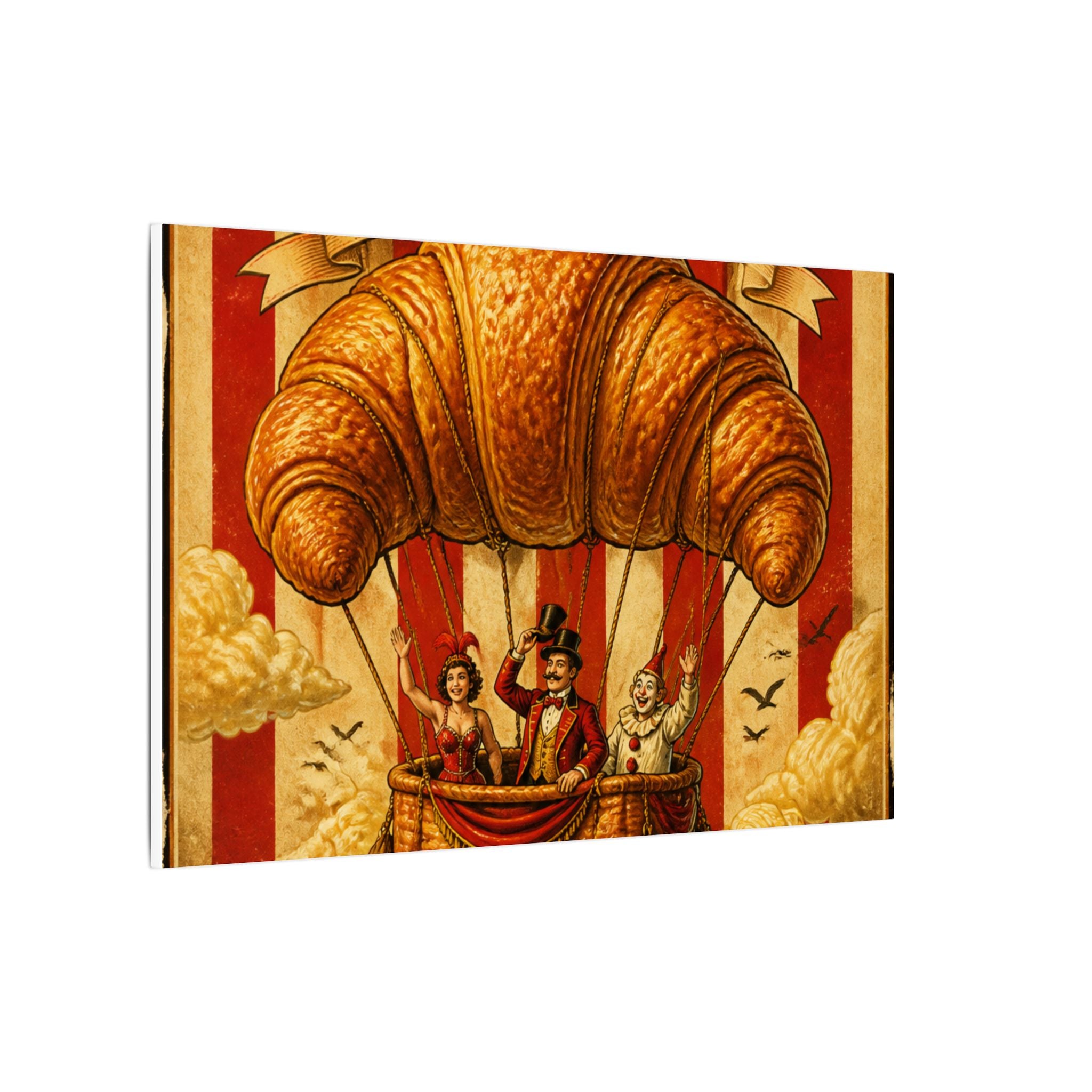 Croissant Hot Air Balloon Wall Art Canvas 16×20 Vintage Circus Kitchen Decor Maximalist Print