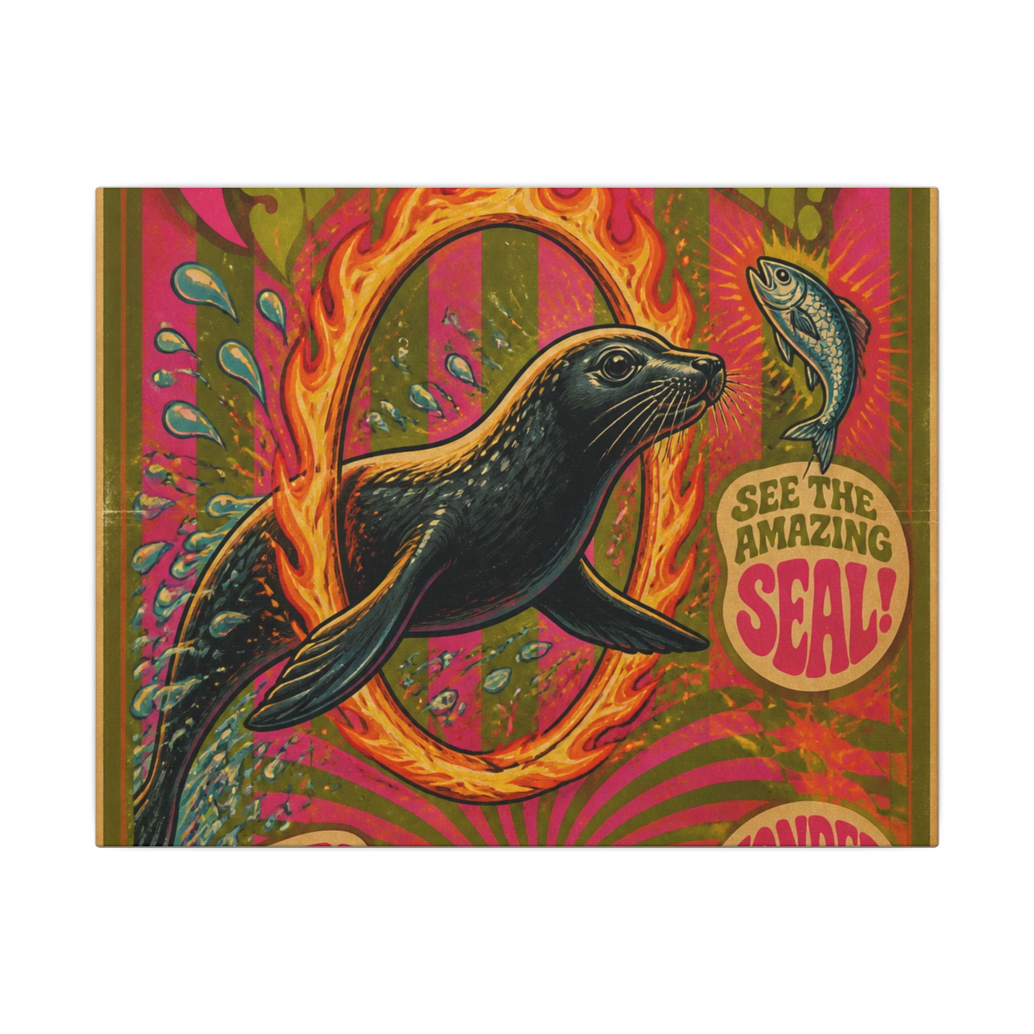 Seal Fire Hoop Wall Art Canvas 24×36 Psychedelic Dining Room Decor Maximalist Print