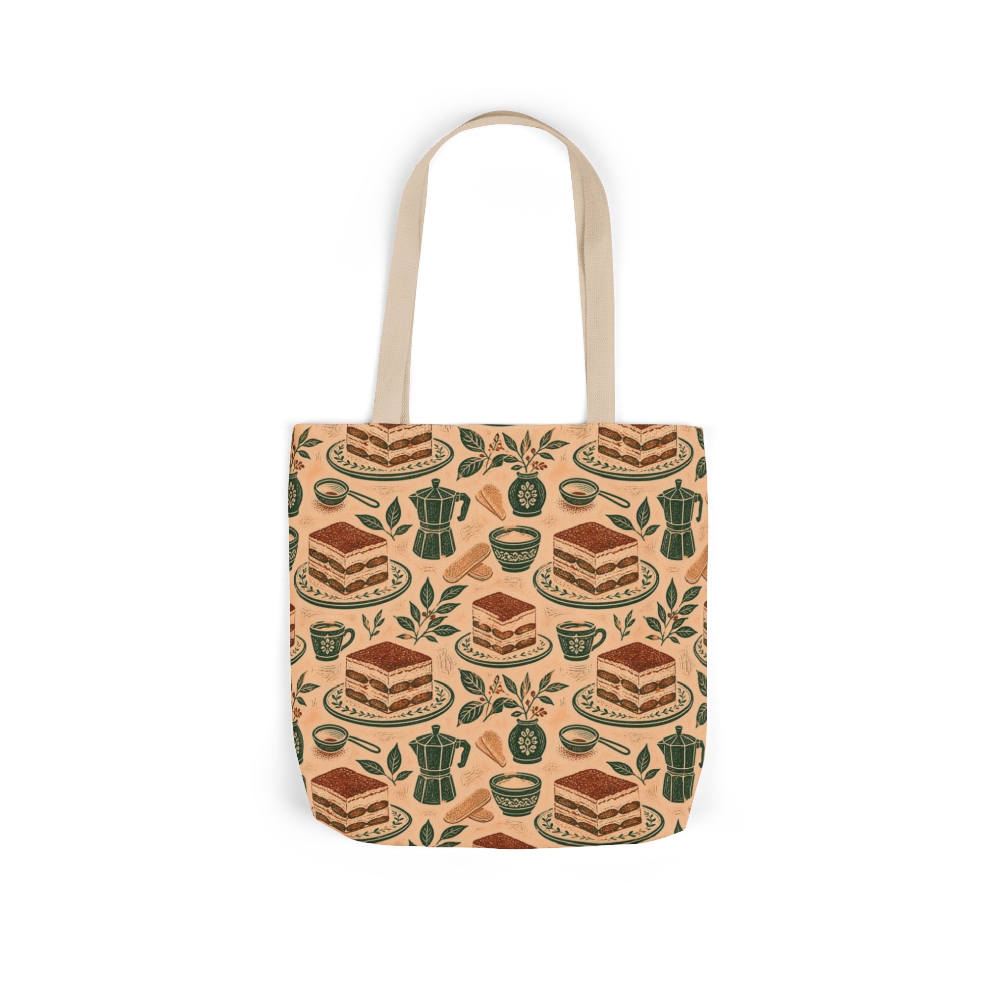 Tiramisu Layers Canvas Tote Bag Mediterranean Kitchen Linocut Design Italian Cottagecore Gift