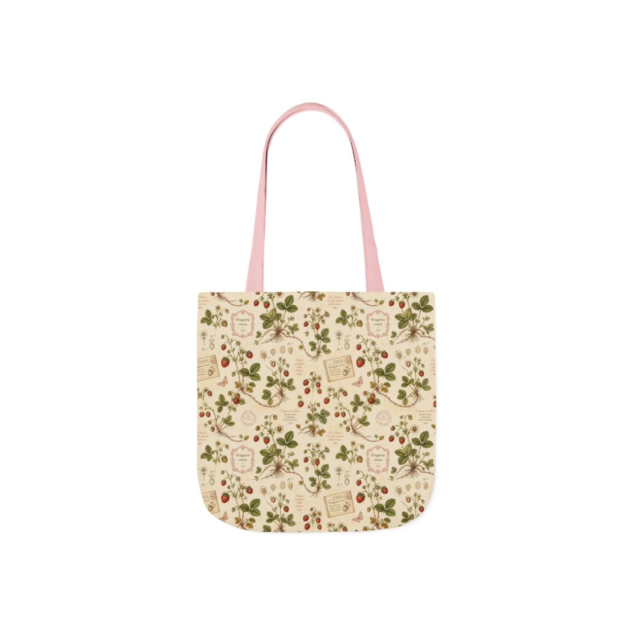 Wild Strawberries Canvas Tote Bag Mediterranean Kitchen Botanical Design Italian Cottagecore Gift