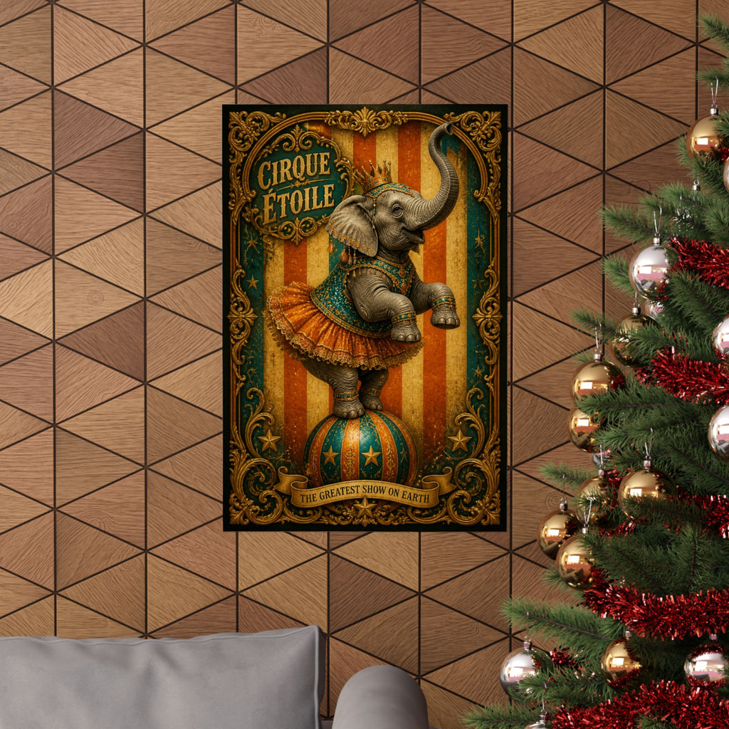Elephant on Ball Wall Art Poster 24×36 Baroque Studio Decor Maximalist Print
