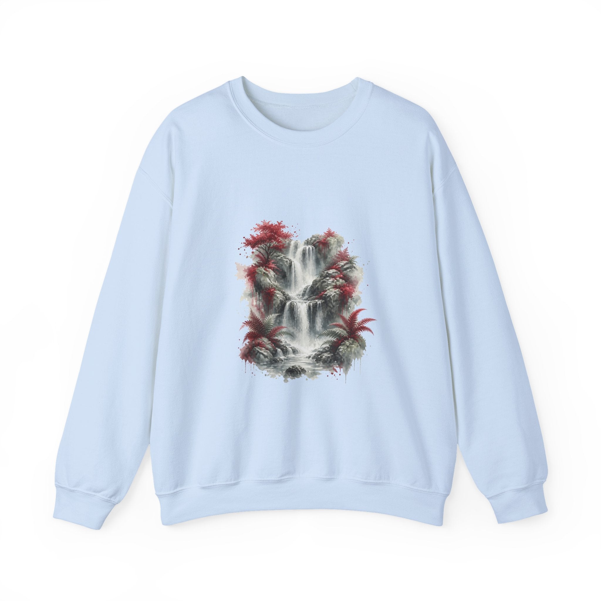 Matching Couple Sweatshirt - Wildfire & Waterfall Matching Couple Crewneck Sweatshirt Watercolor Art His Hers Engagement Gift - Design B