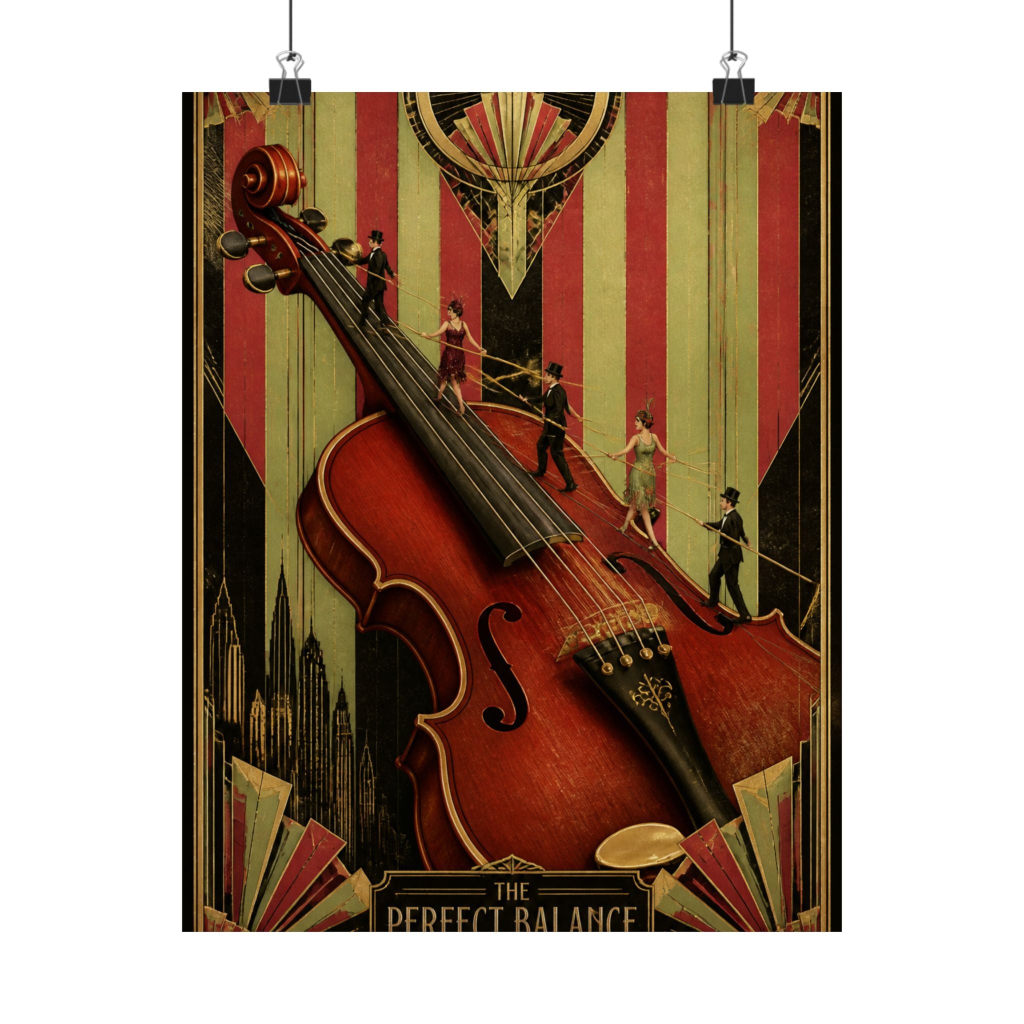 Violin Tightrope Bridge Wall Art Poster 24×36 Art Deco Bar Area Decor Maximalist Print