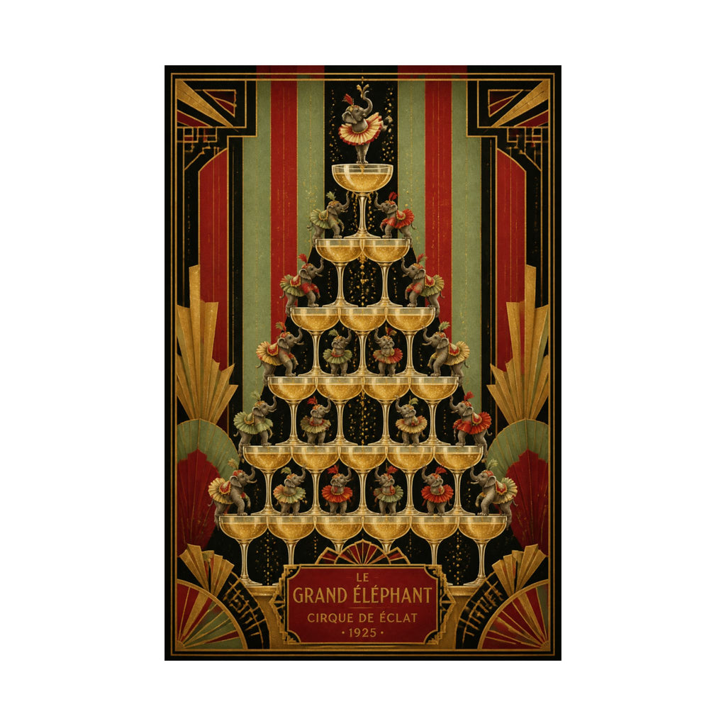 Champagne Tower Elephants Wall Art Poster 18×24 Art Deco Entryway Decor Maximalist Print