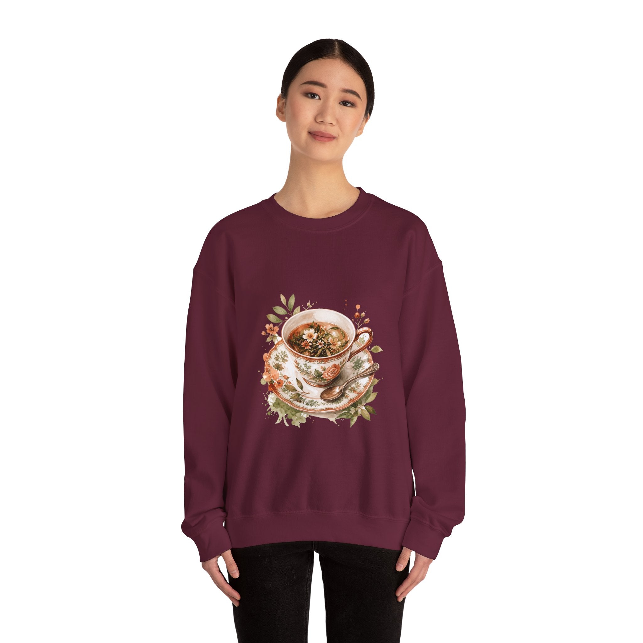 Matching Couple Sweatshirt - Coffee & Tea Matching Couple Crewneck Sweatshirt Watercolor Art His Hers Engagement Gift - Design B