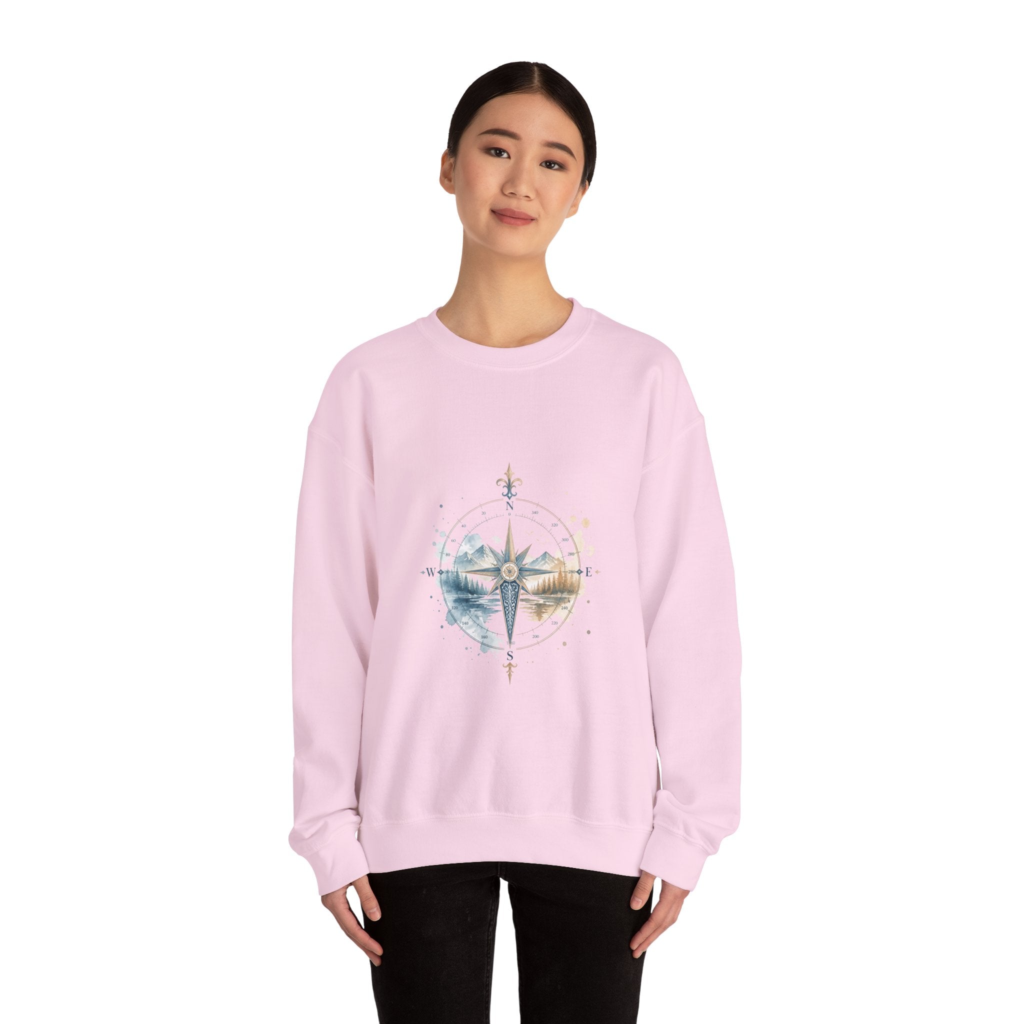 Matching Couple Sweatshirt - Compass North & South Matching Couple Crewneck Sweatshirt Watercolor Art His Hers Engagement Gift - Design B