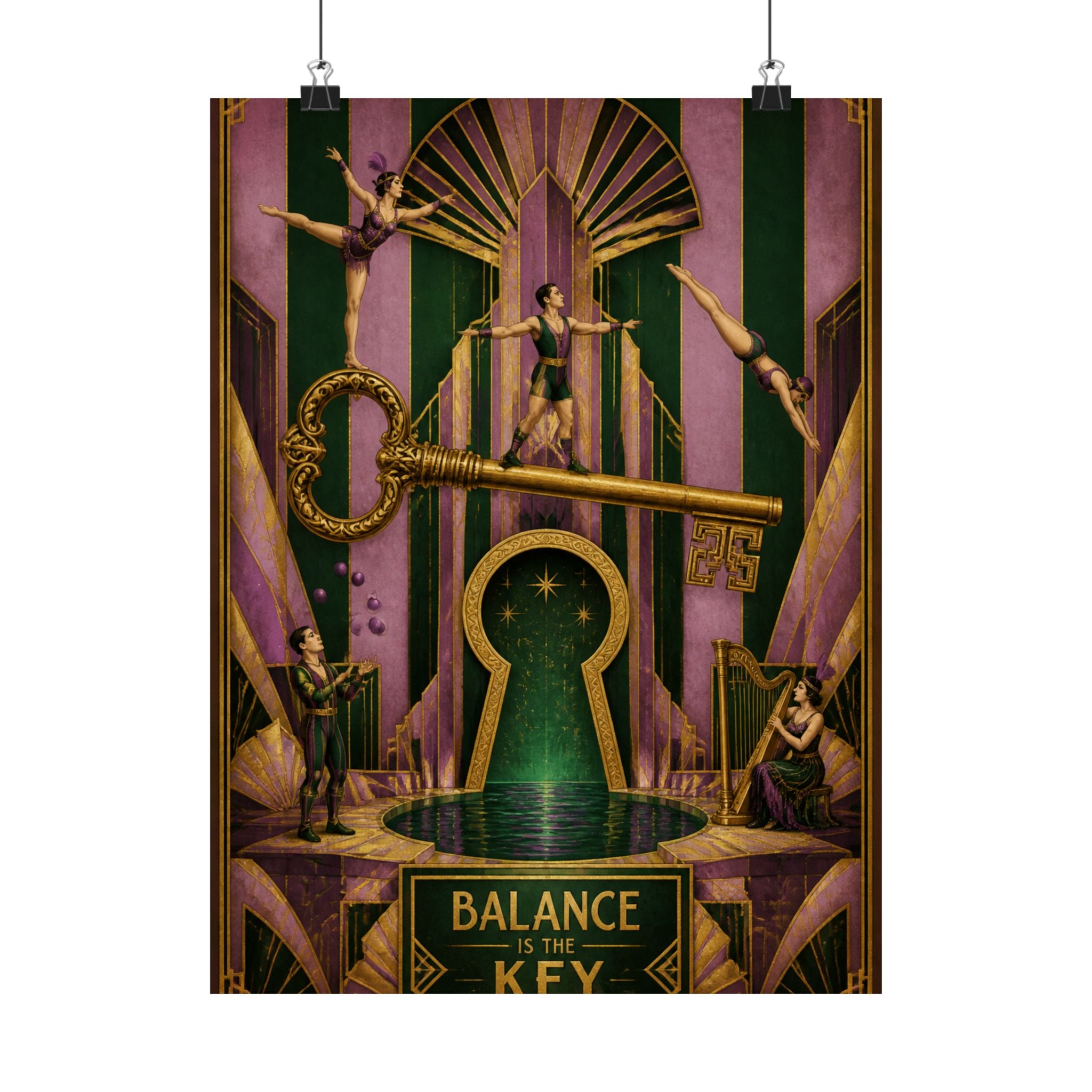 Giant Key Performance Wall Art Poster 18×24 Art Deco Entryway Decor Maximalist Print