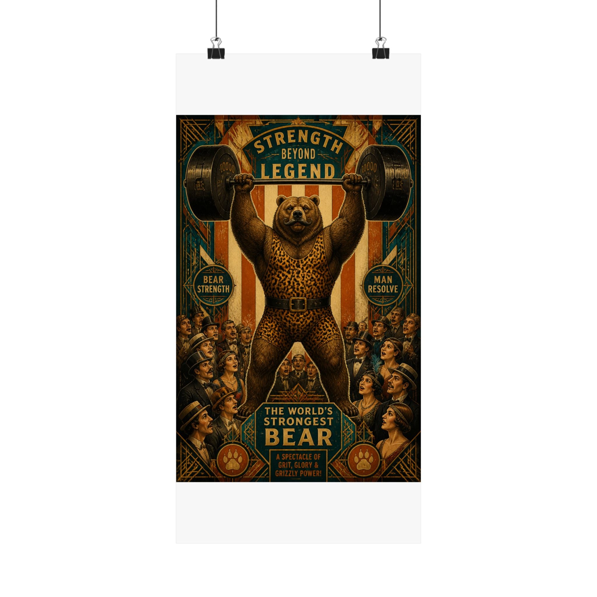 Strongman Bear Wall Art Poster 18×24 Art Deco Entryway Decor Maximalist Print