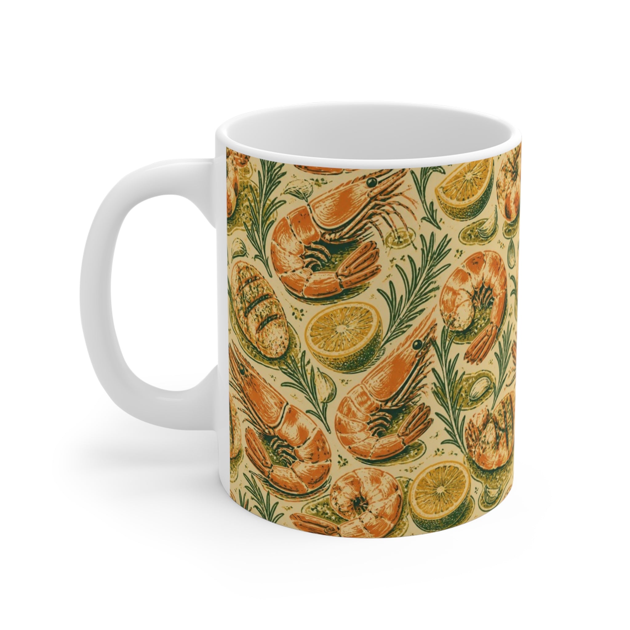 Mediterranean Shrimp 11oz Ceramic Mug Mediterranean Kitchen Linocut Design Italian Cottagecore Gift