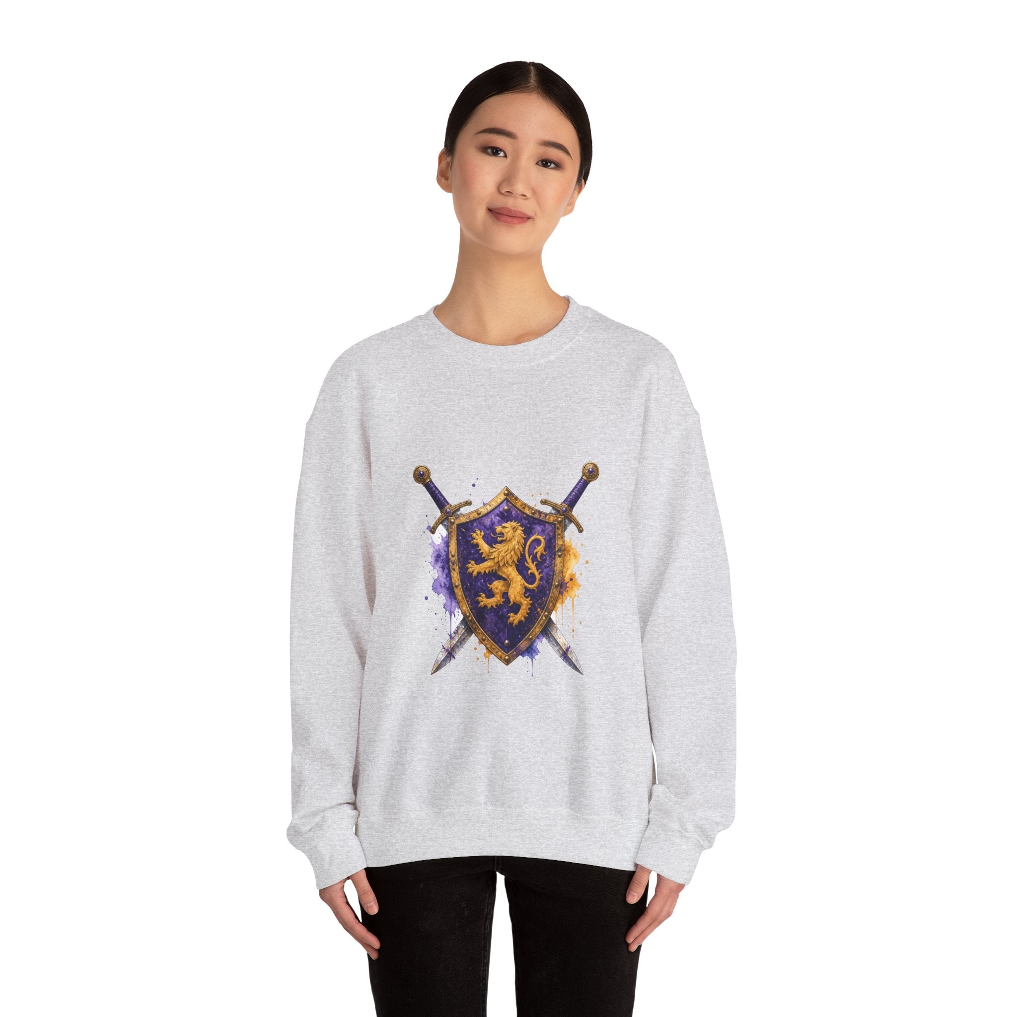Matching Couple Sweatshirt - Crown & Shield Matching Couple Premium Fleece Sweatshirt Watercolor Art His Hers Birthday Gift - Design B