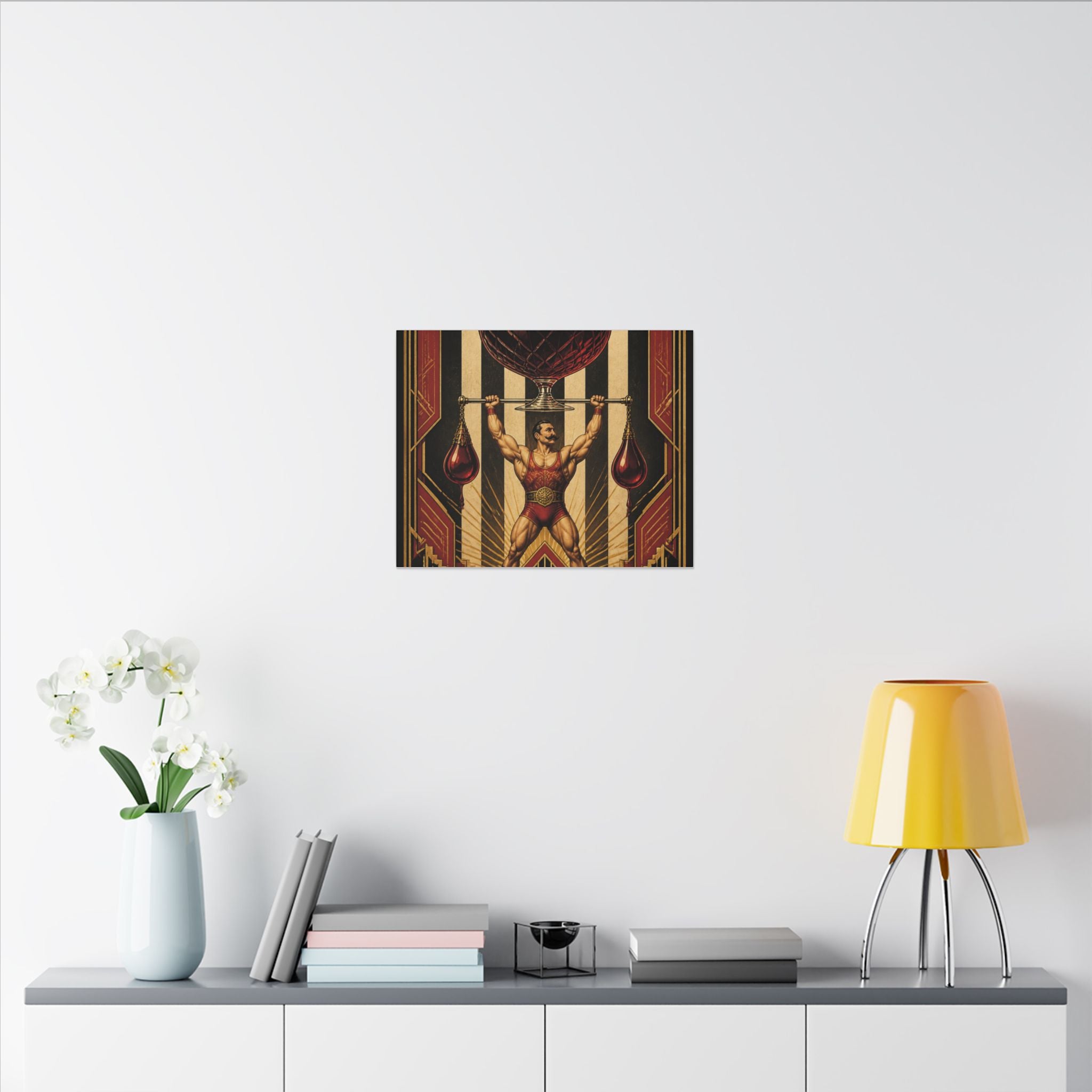 Wine Glass Strongman Wall Art Canvas 16×20 Art Deco Entryway Decor Maximalist Print