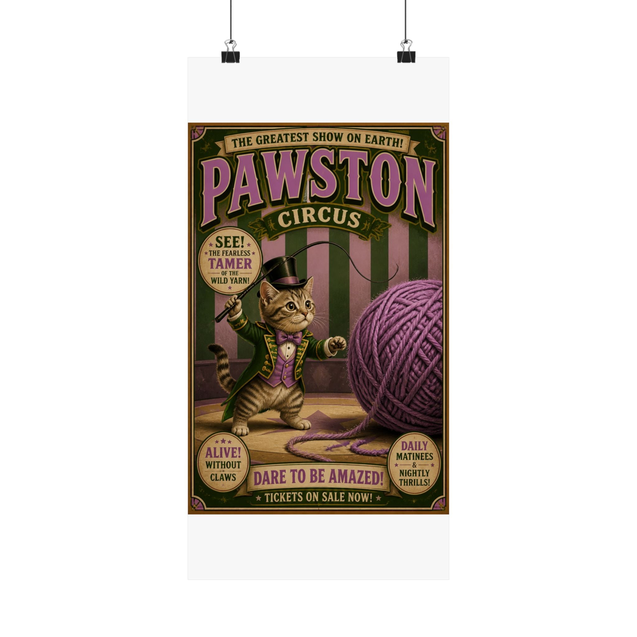 Cat Lion Tamer Wall Art Poster 18×24 Vintage Circus Kitchen Decor Maximalist Print