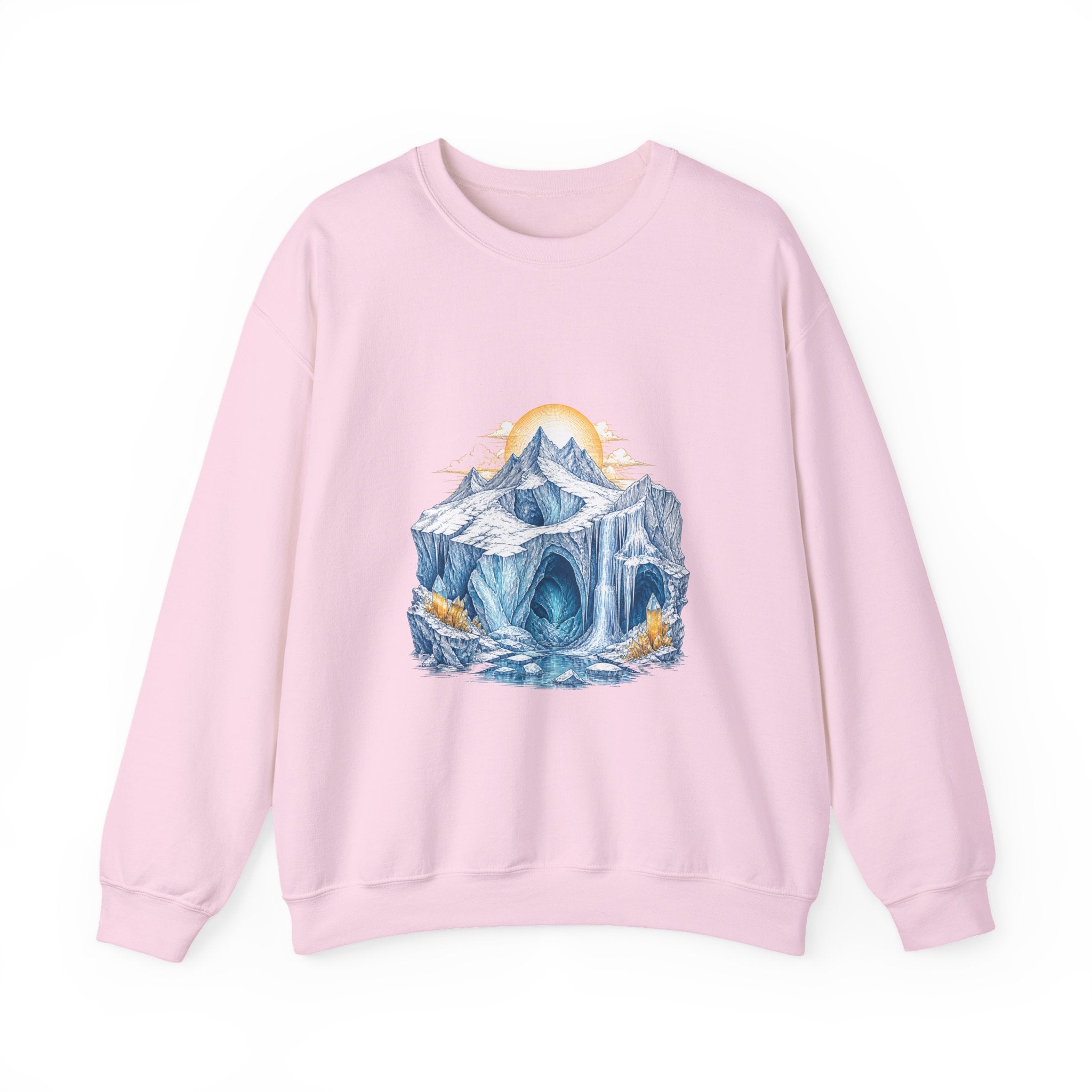 Matching Couple Sweatshirt - Volcano & Glacier Matching Couple Crewneck Sweatshirt Hand-Drawn Art His Hers Best Friend Gift - Design B