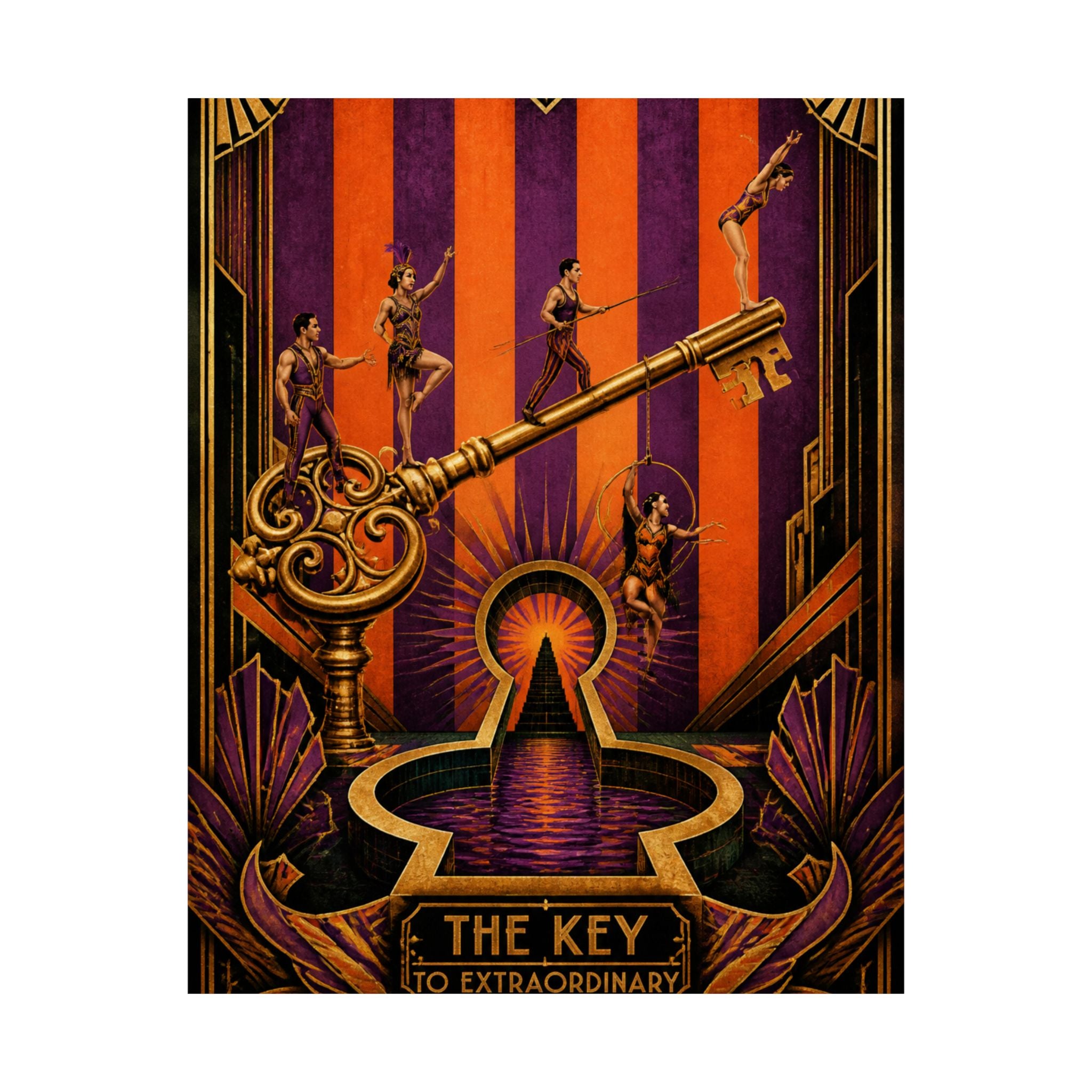 Giant Key Performance Wall Art Poster 24×36 Art Deco Bar Area Decor Maximalist Print